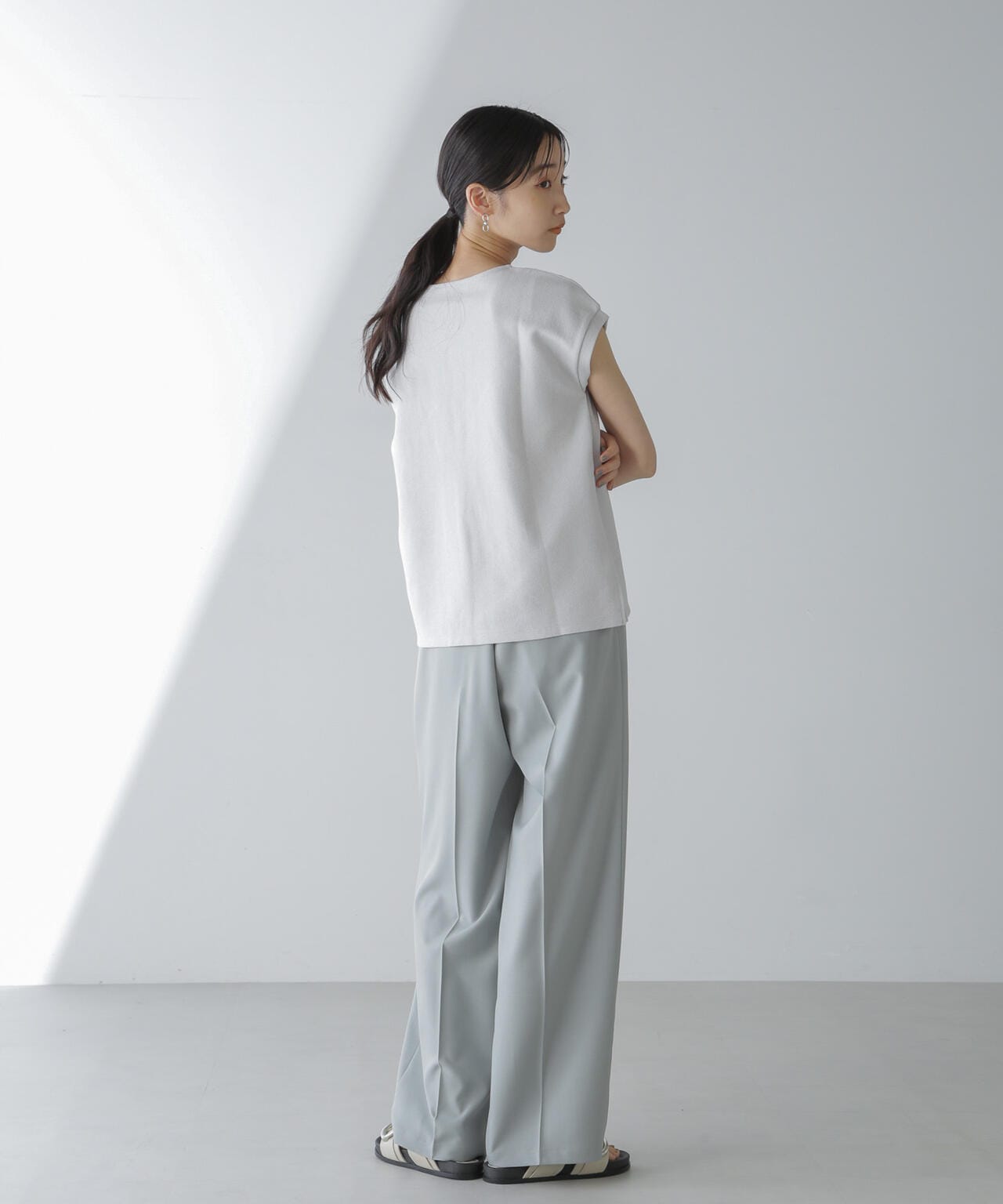 センタープレスタックワイドストレートパンツ(セットアップ可) 6734127322