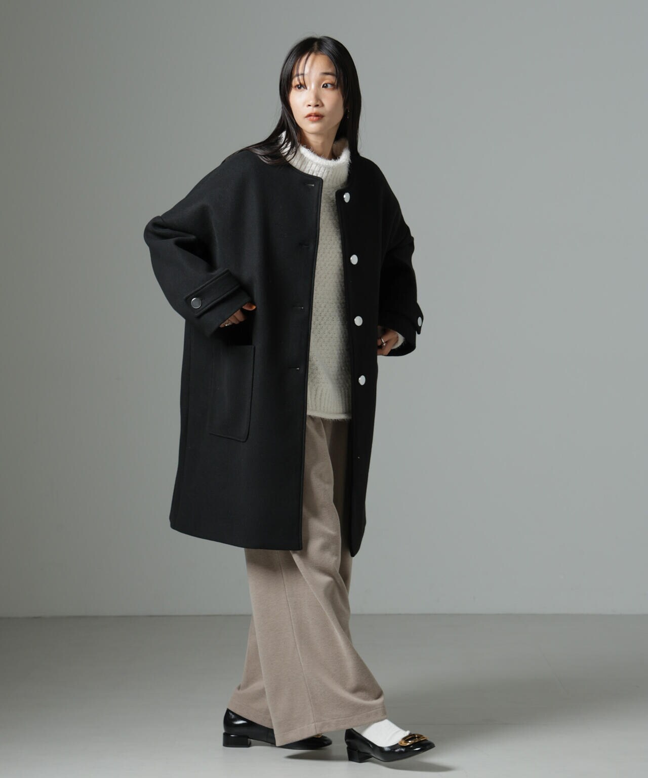 ノーカラーコクーンミドルコート 6734211307