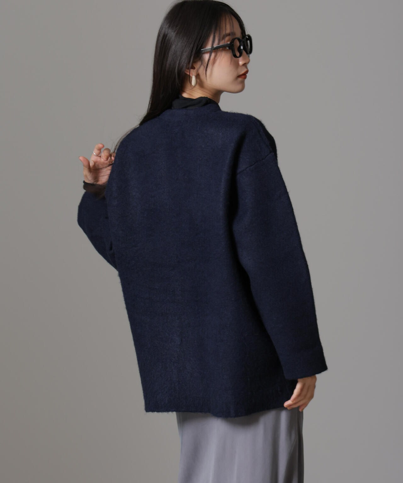 配色 起毛 ニット ジャケット