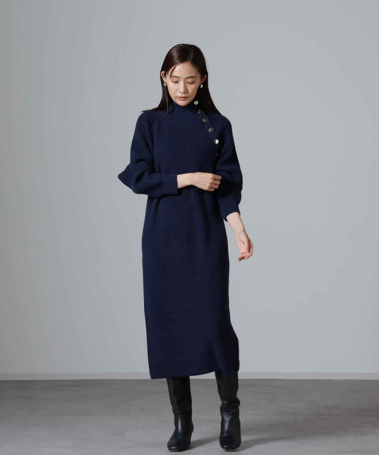 美品　ナノユニバース　プリーツ ニットワンピース 黒 アメスリ ニット ワンピース