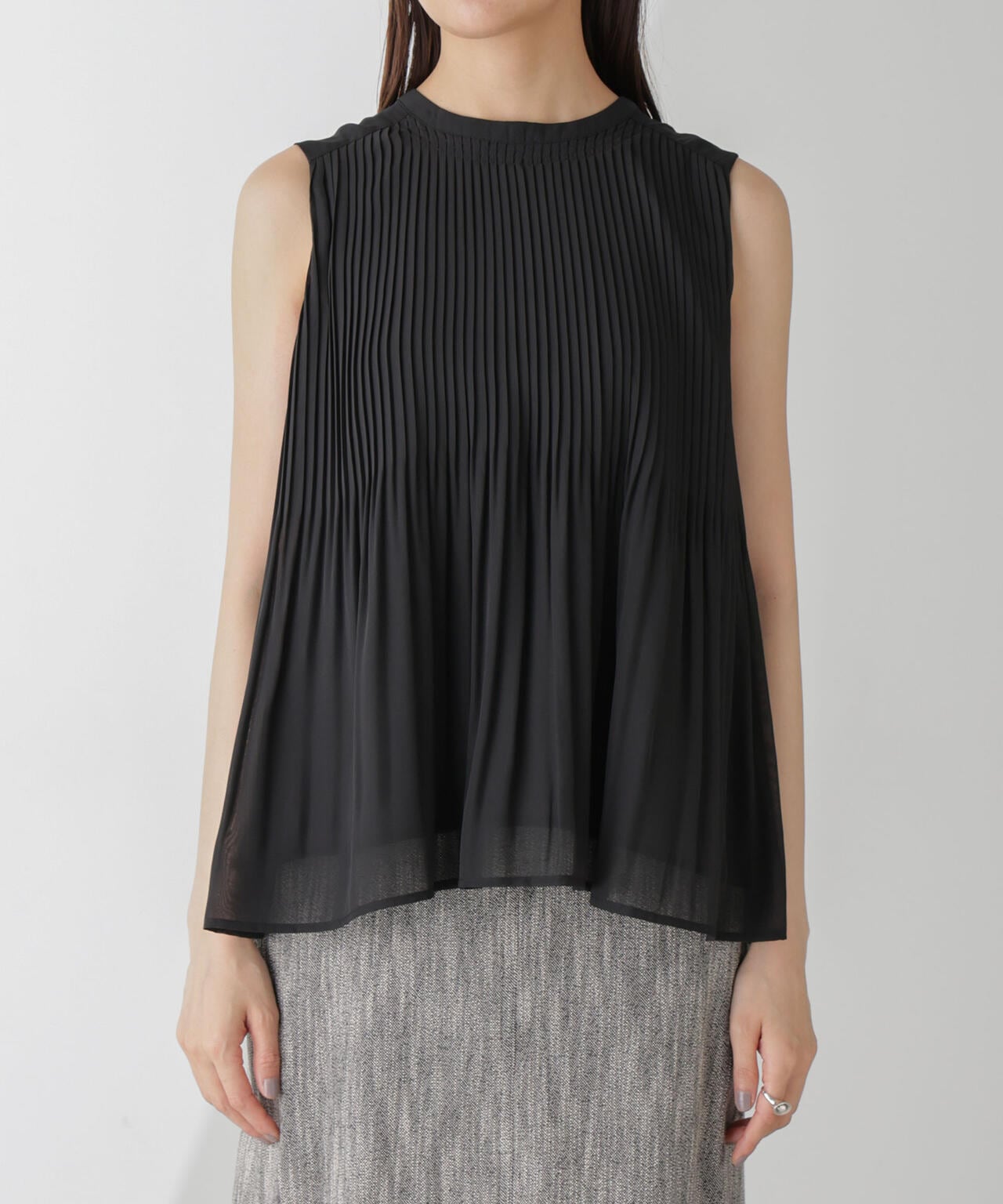 新品★GIORGIO ARMANI■チェックノースリーブトップス プリーツ プリーツ ノースリーブ ブラウス