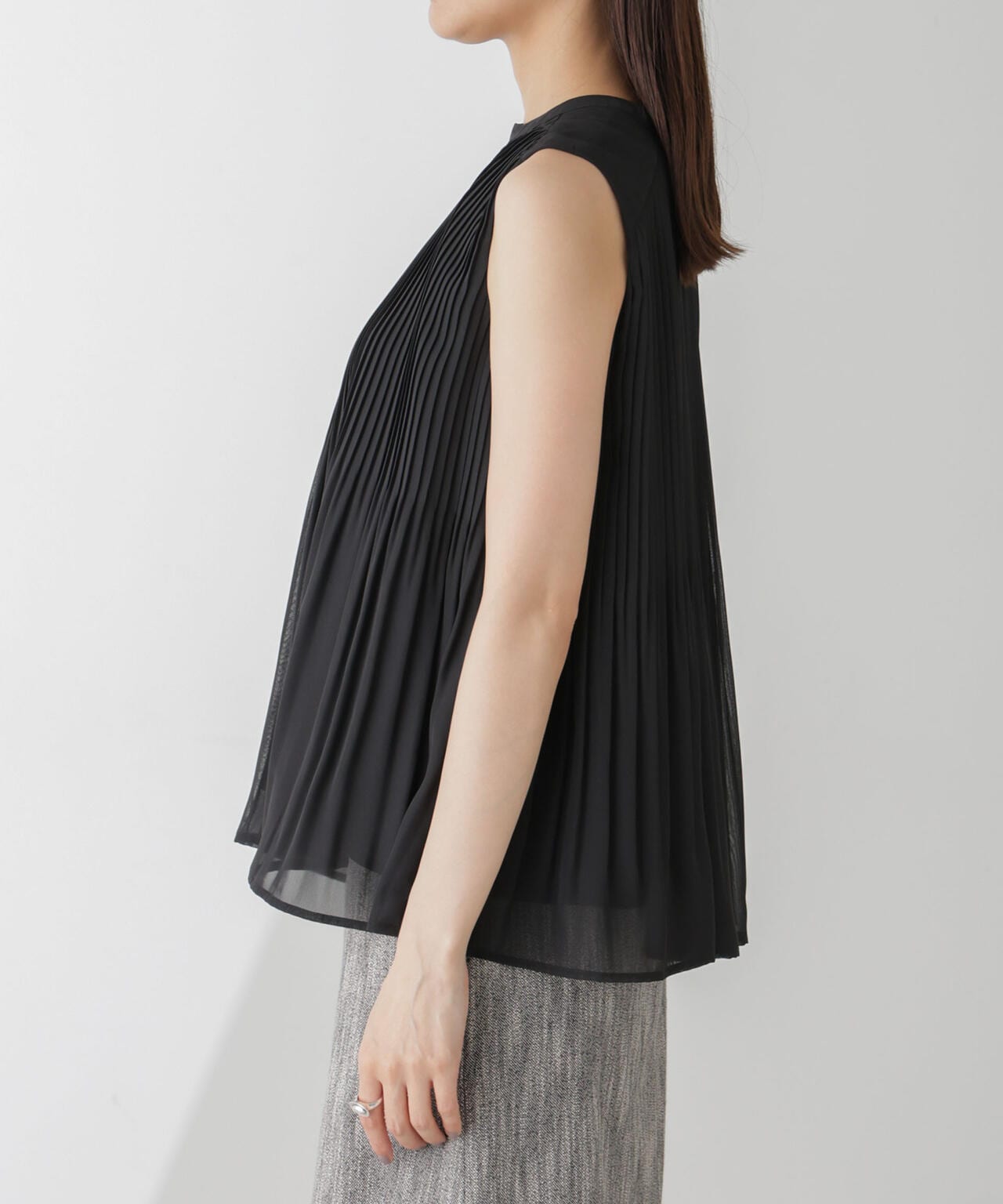 新品★GIORGIO ARMANI■チェックノースリーブトップス プリーツ プリーツ ノースリーブ ブラウス