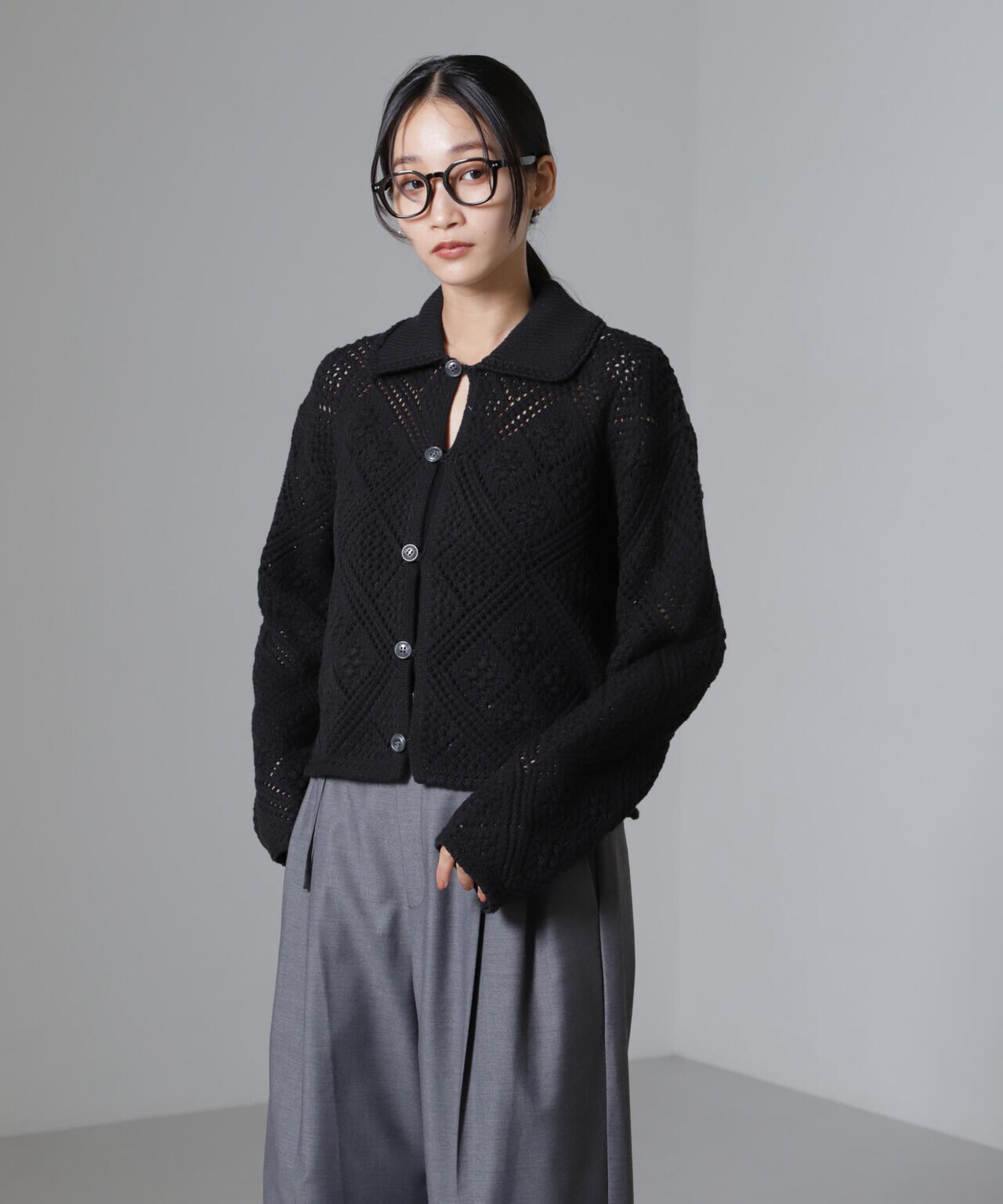 クロシェ風ニットカーディガン 6734222302