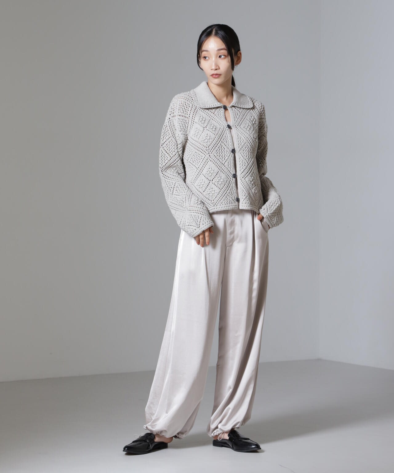 クロシェ風ニットカーディガン 6734222302