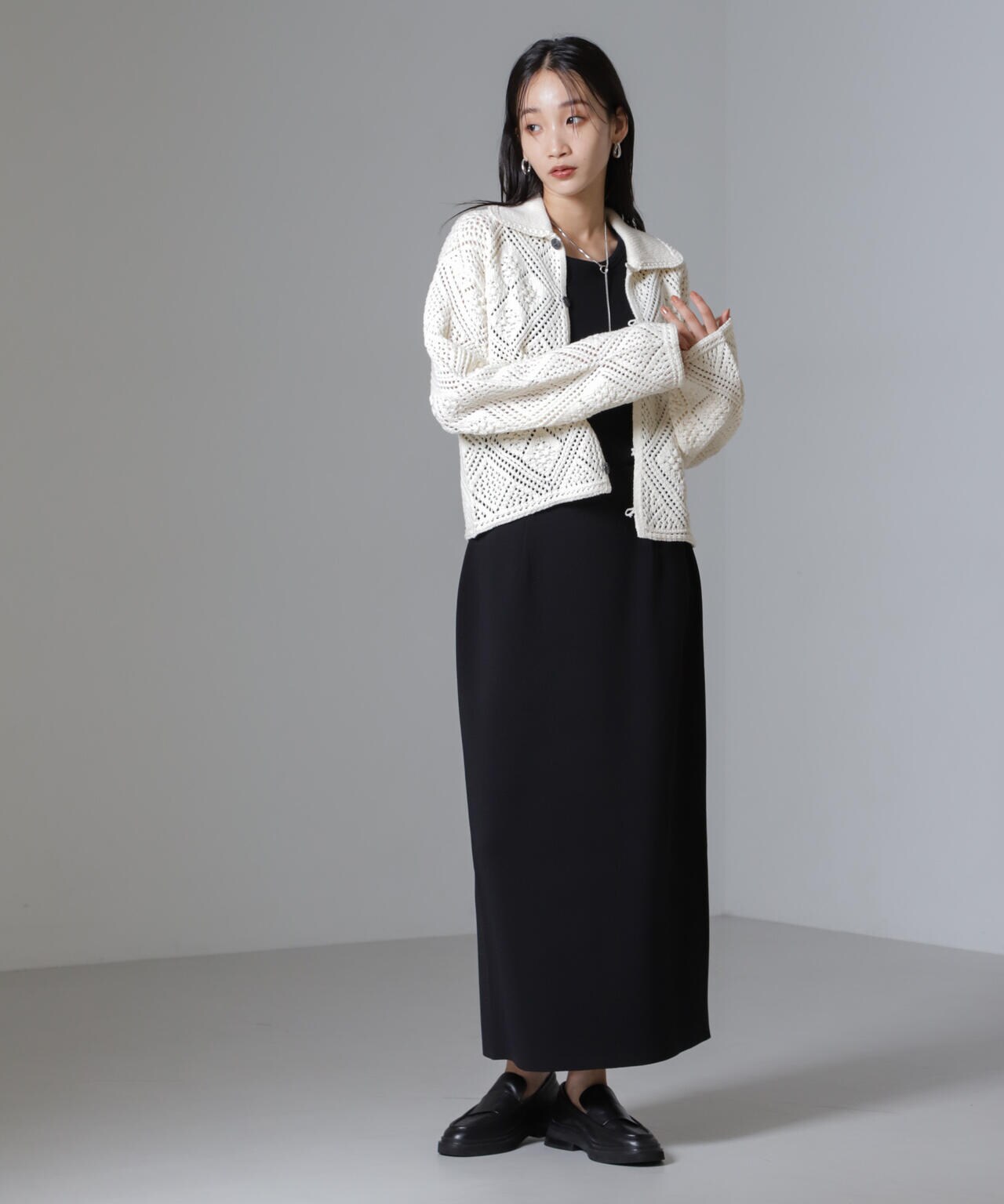 クロシェ風ニットカーディガン 6734222302