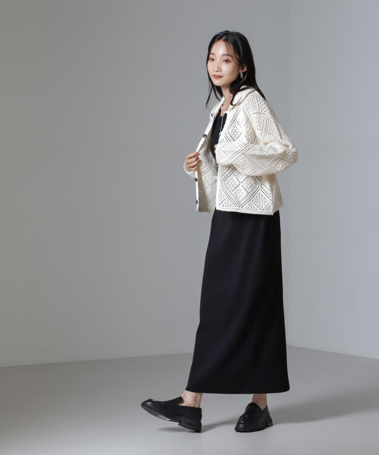 クロシェ風ニットカーディガン 6734222302