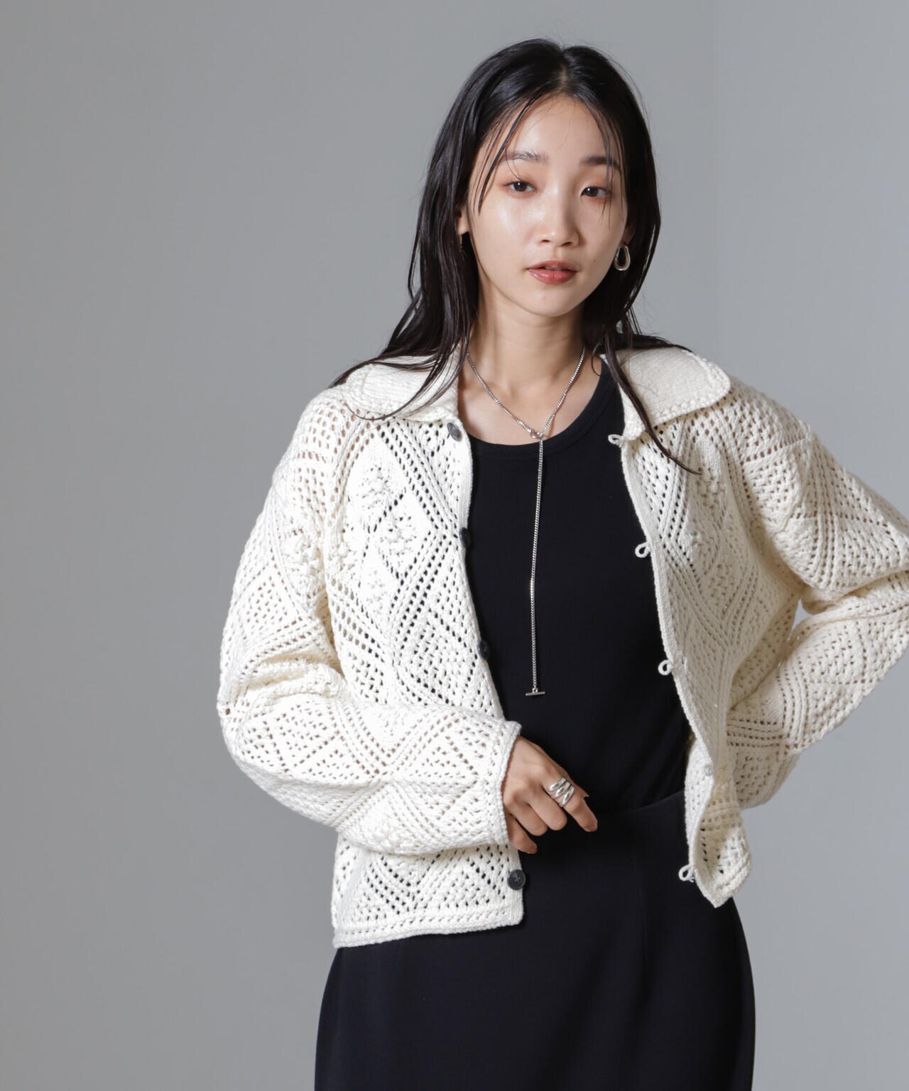 クロシェ風ニットカーディガン 6734222302
