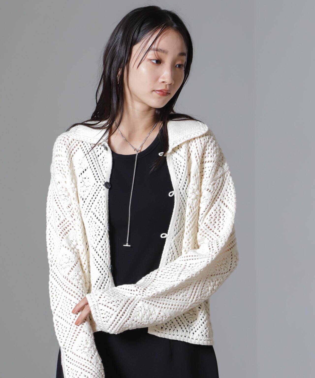 クロシェ風ニットカーディガン 6734222302