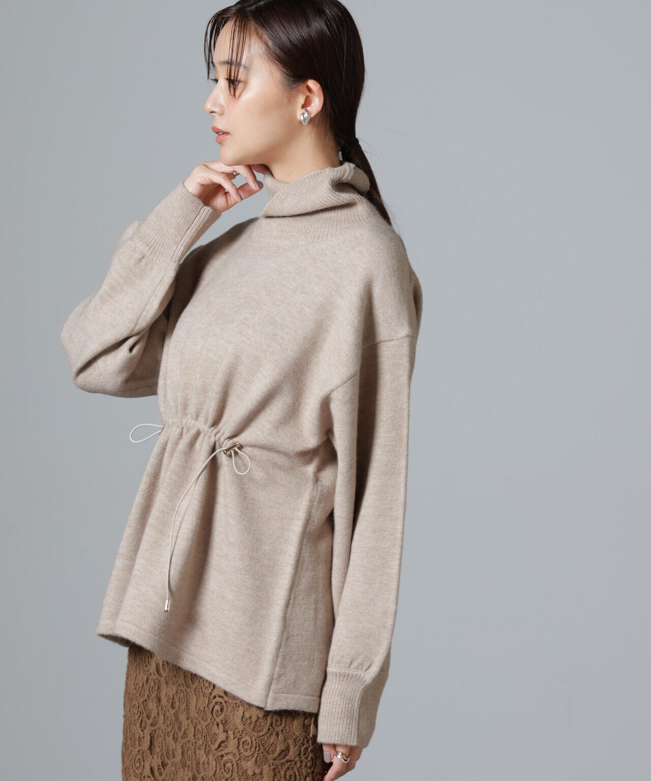 ウエストドロストタートルワイドニット 6734222346