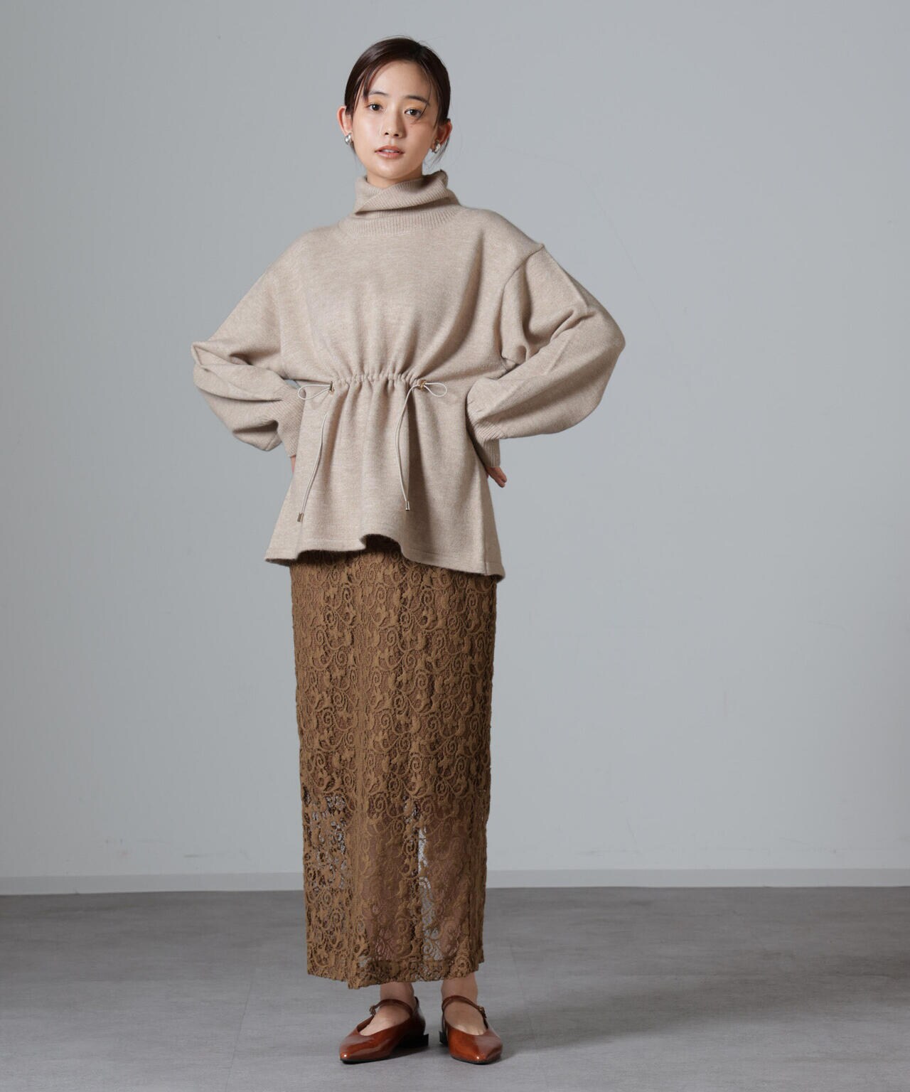 ウエストドロストタートルワイドニット 6734222346