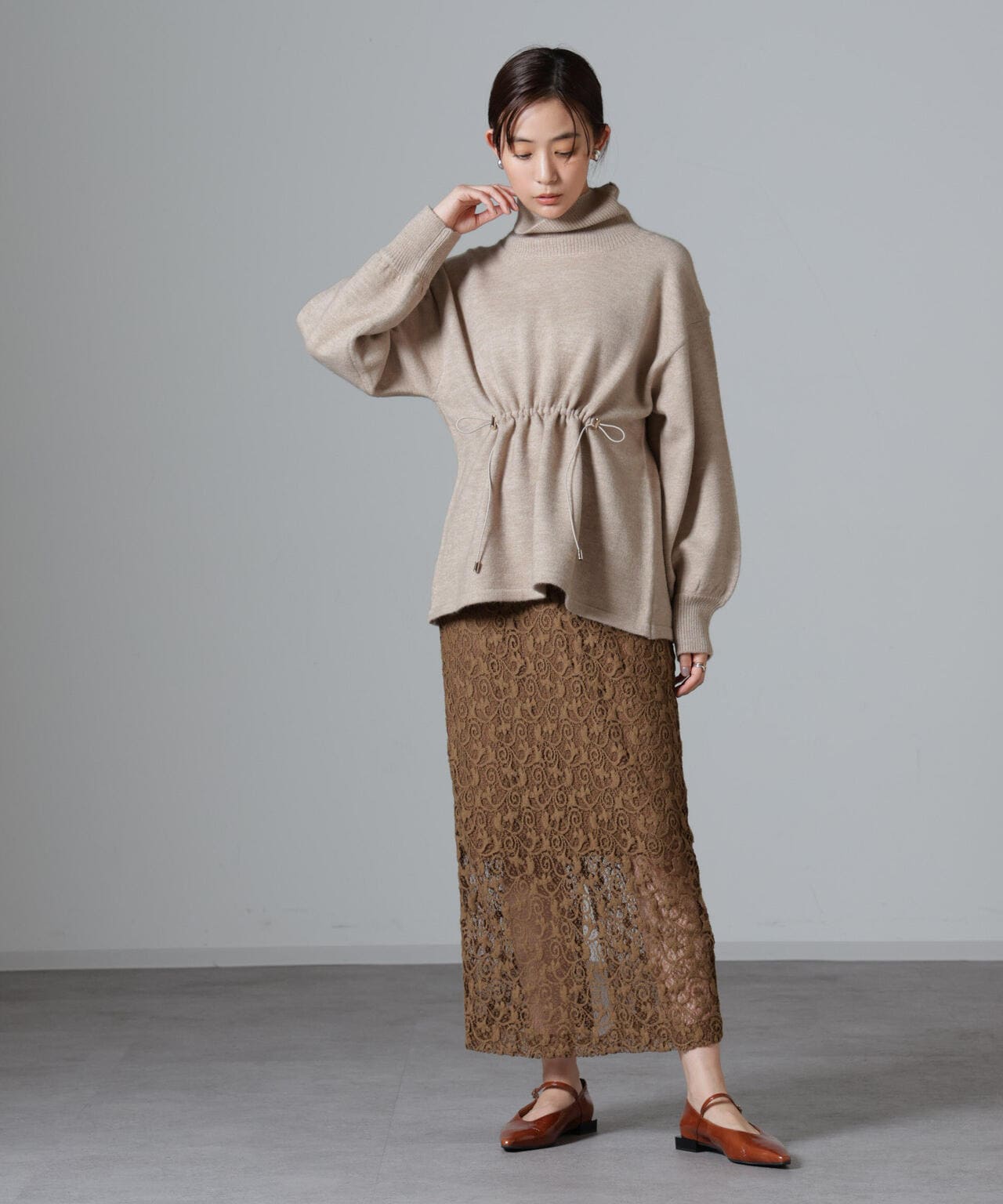 ウエストドロストタートルワイドニット 6734222346