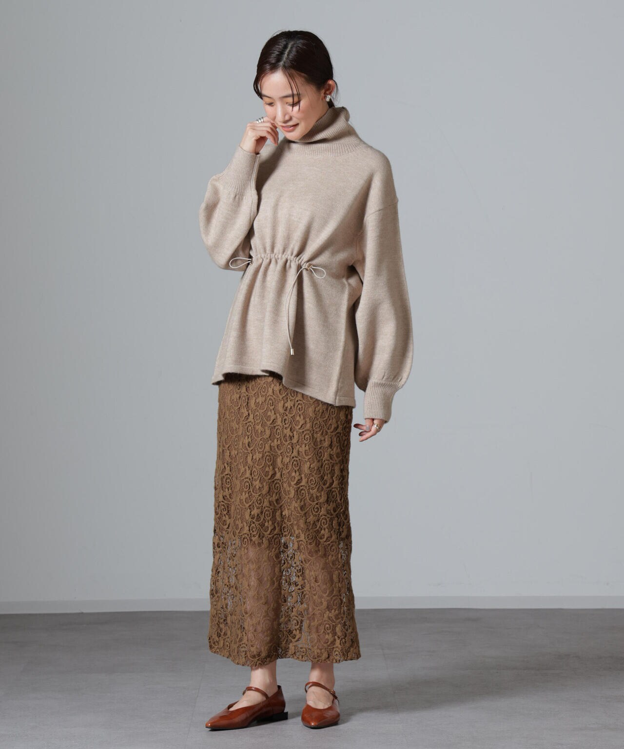 ウエストドロストタートルワイドニット 6734222346