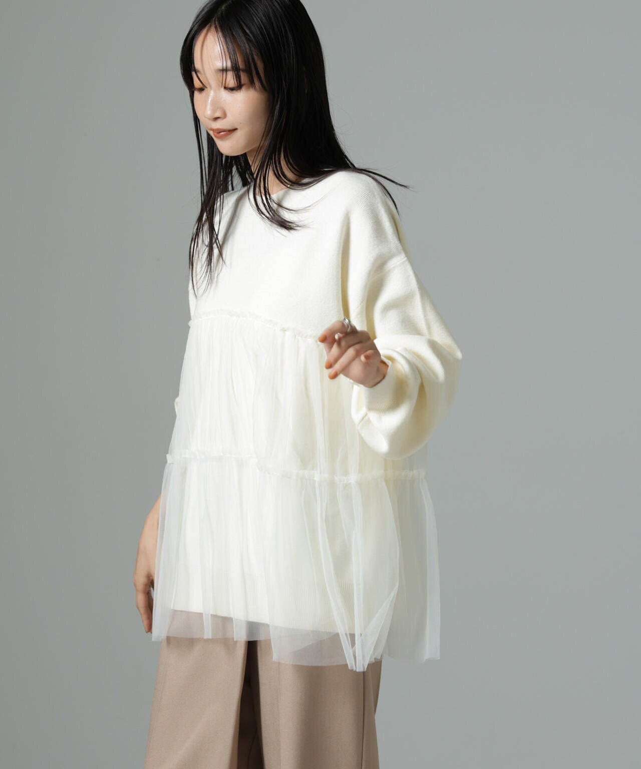 SNIDEL（スナイデル）の「Sustainableチュールフリルコンビ
