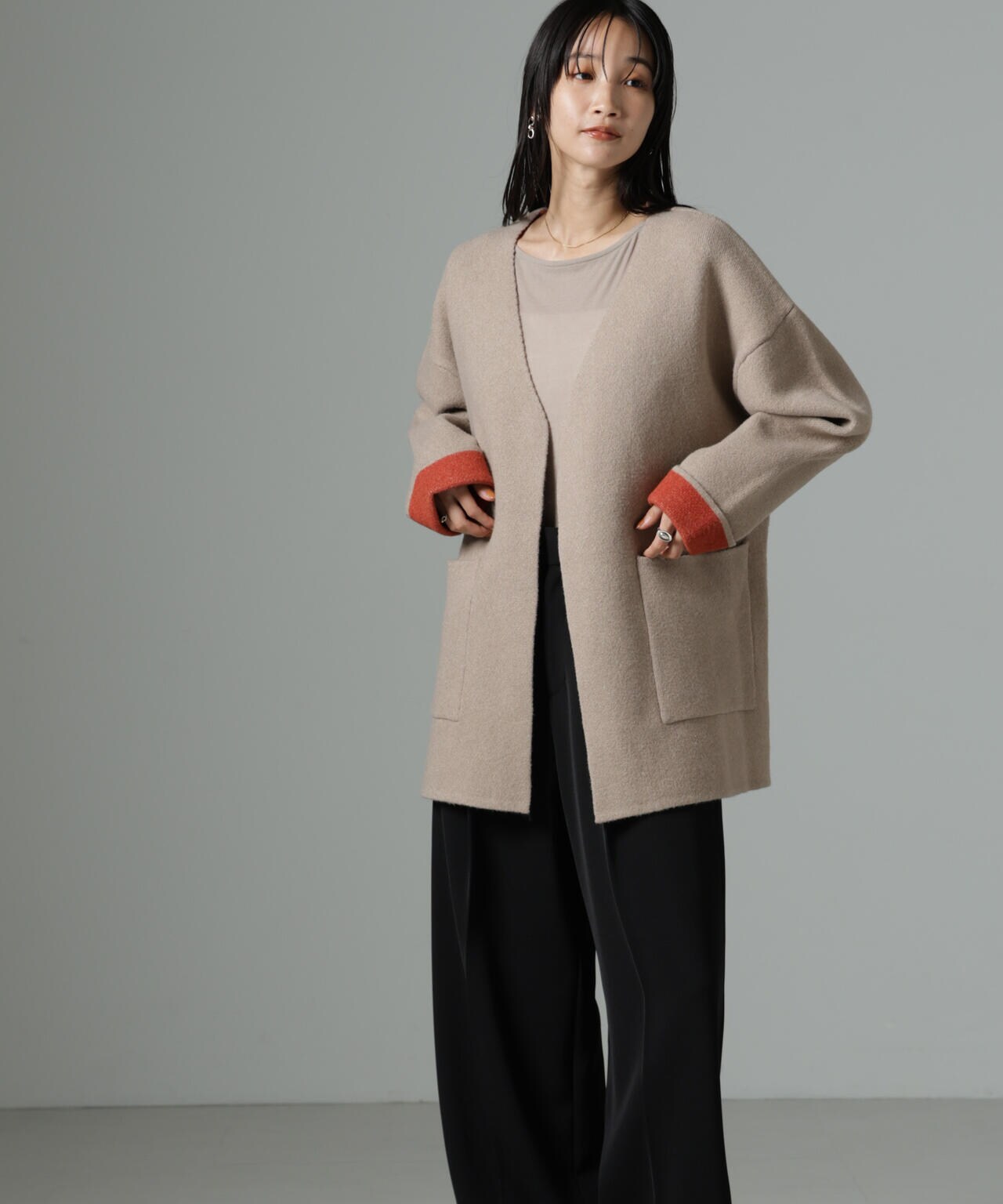 フォックス カシミヤ ダブルフェイス ニットブルゾン BEIGE