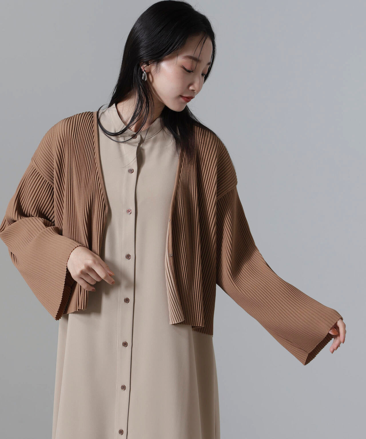 プリーツ カット 着流し カーディガン ( セットアップ 可) 