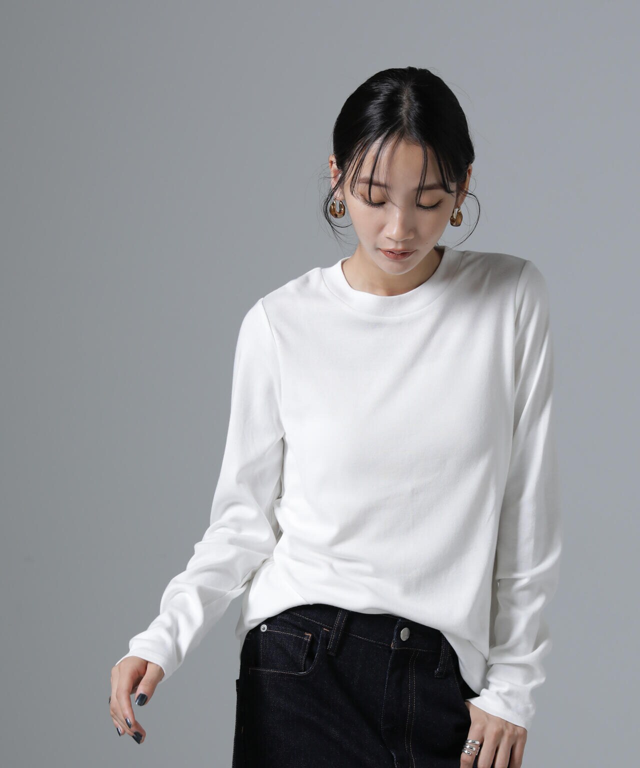 【美品】nonnotteホワイト 長袖カットソー クルーネック 美品】nonnotteホワイト 長袖カットソー クルーネック