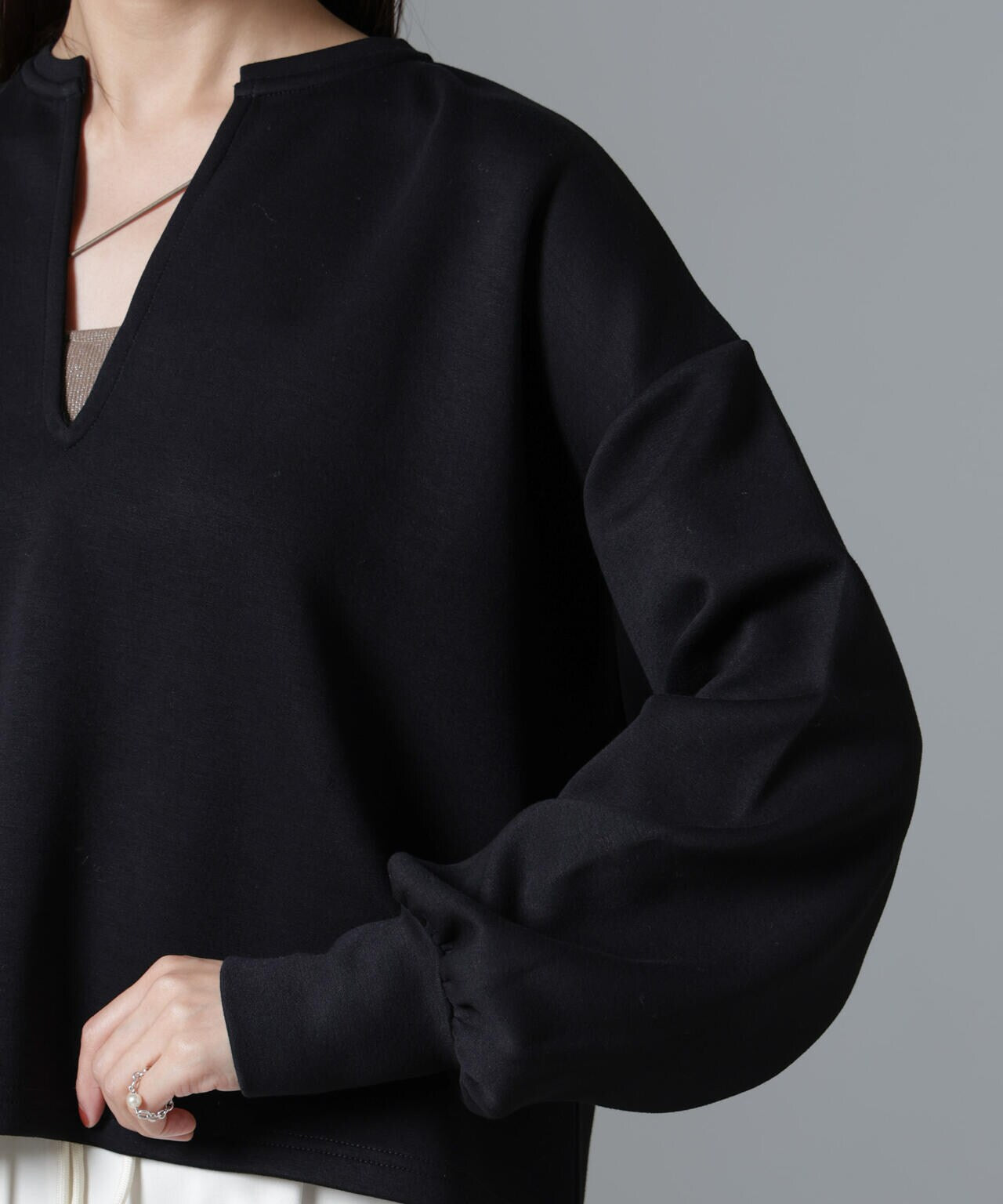 裏起毛 ダンボールカット キーネック トップス（ セットアップ 可）