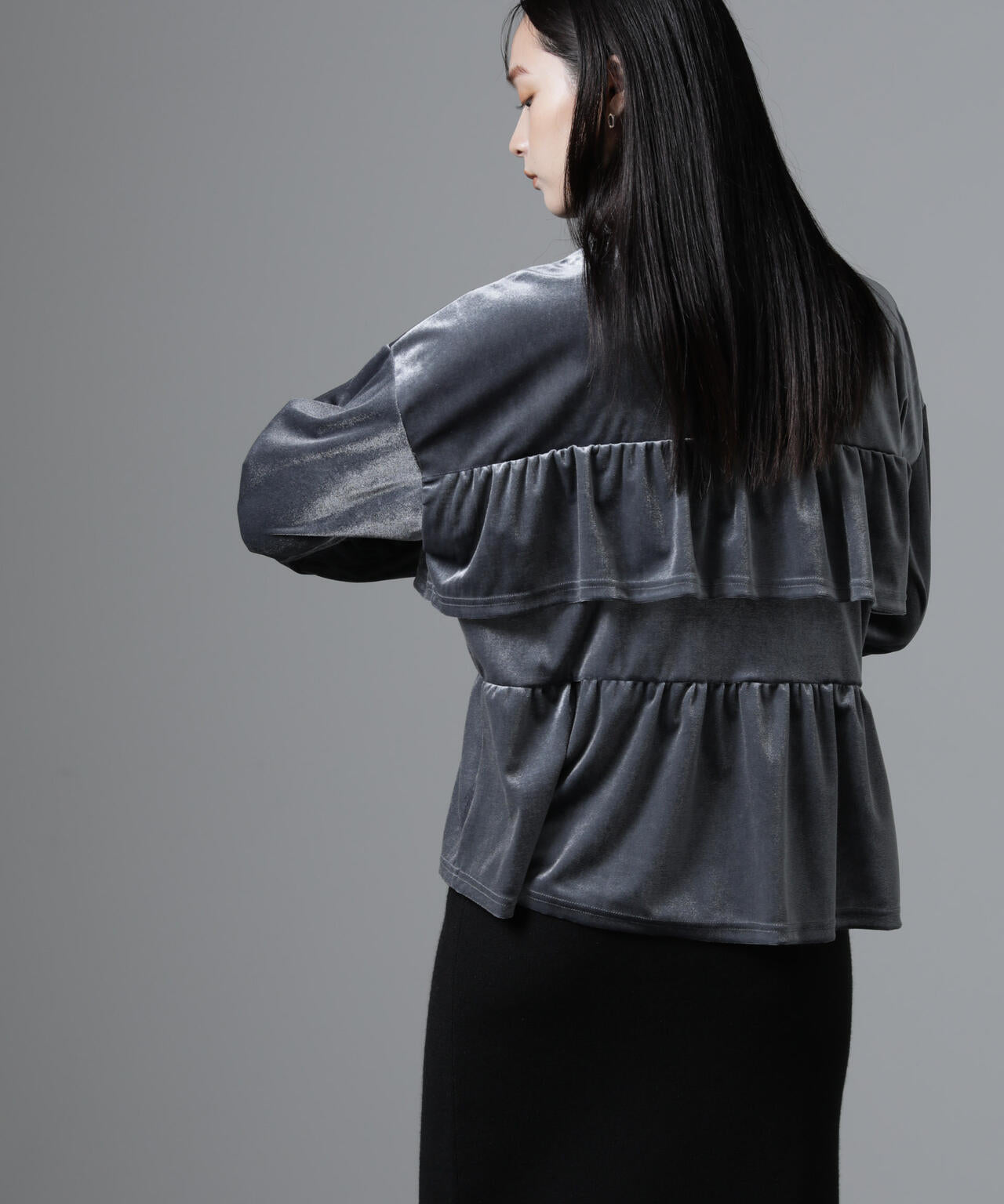 ベロア フリル カット ブラウス