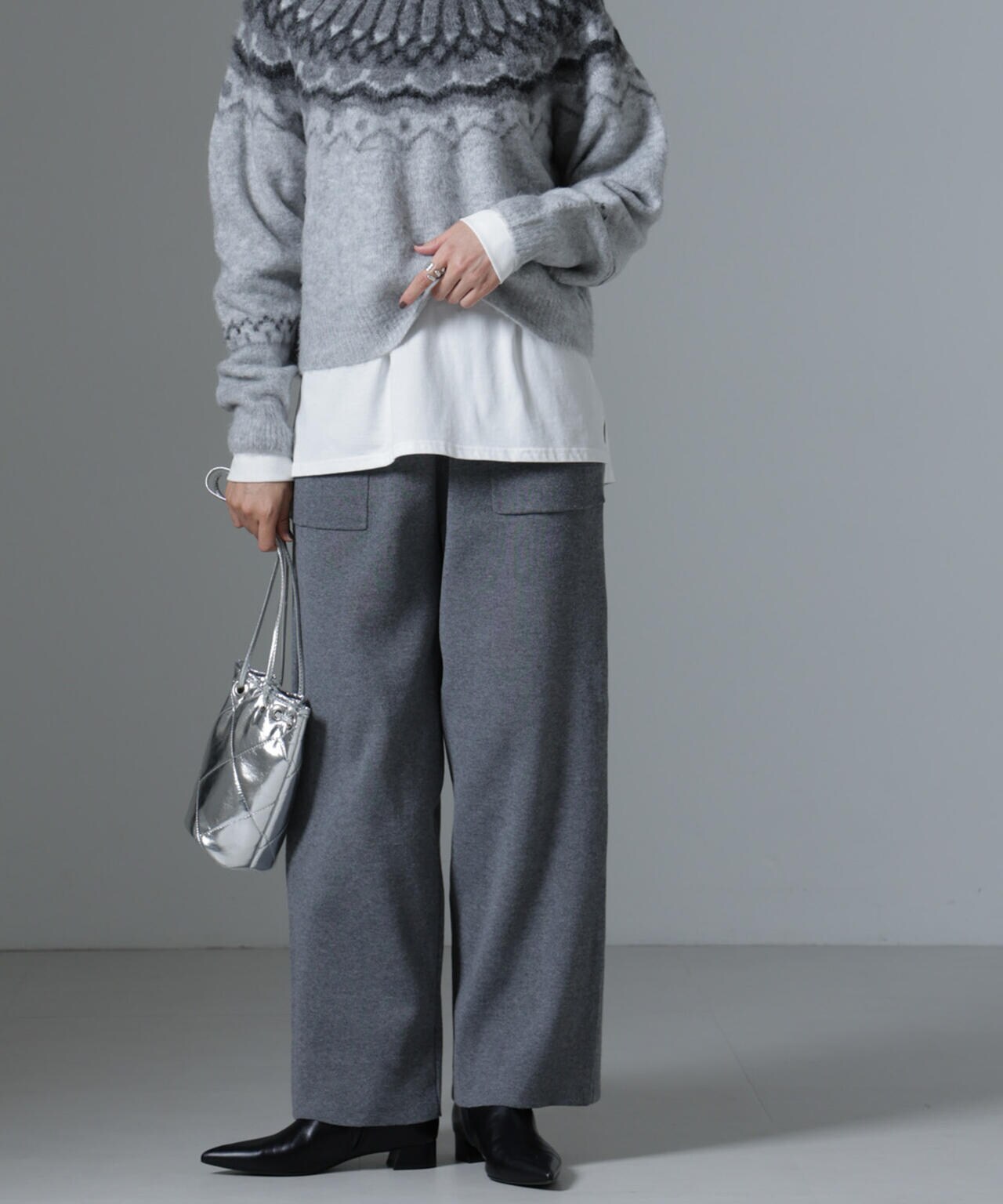 【コーデセット】tomorrow landのパンツ×アナカのトップス セール】 バックサテンジョーゼット スラックス （スラックス