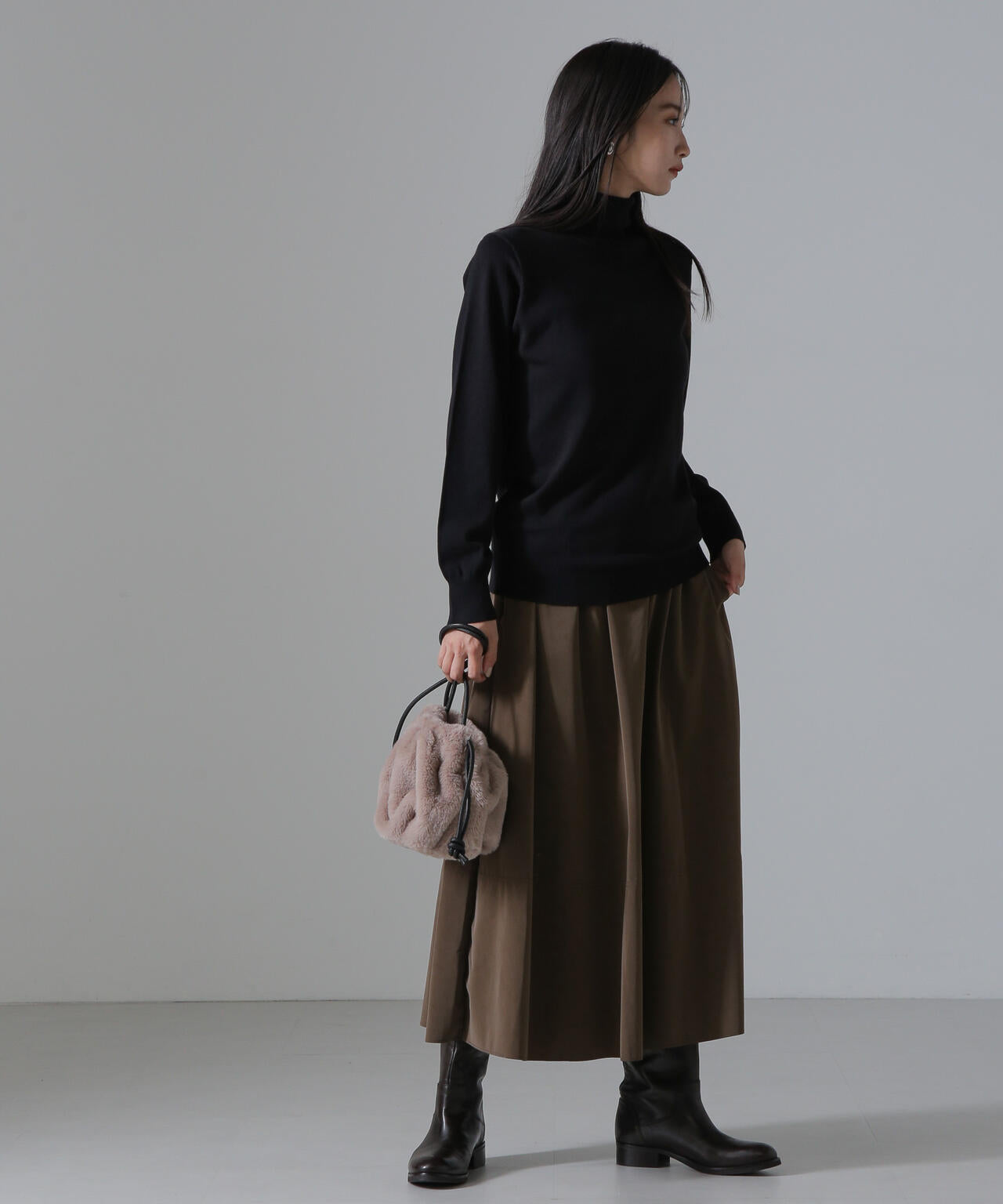 ピーチ フェイク レザー ボリューム スカート ( セットアップ 可)