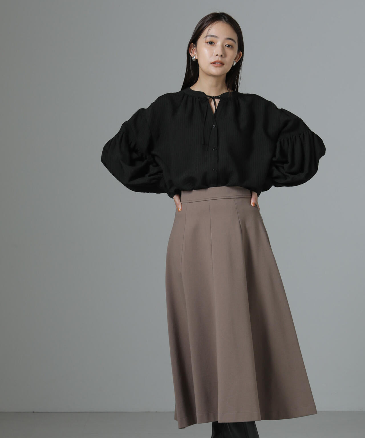 25SS✨ソヴ パフスリーブダンボールニットプルオーバー フレアスカート 