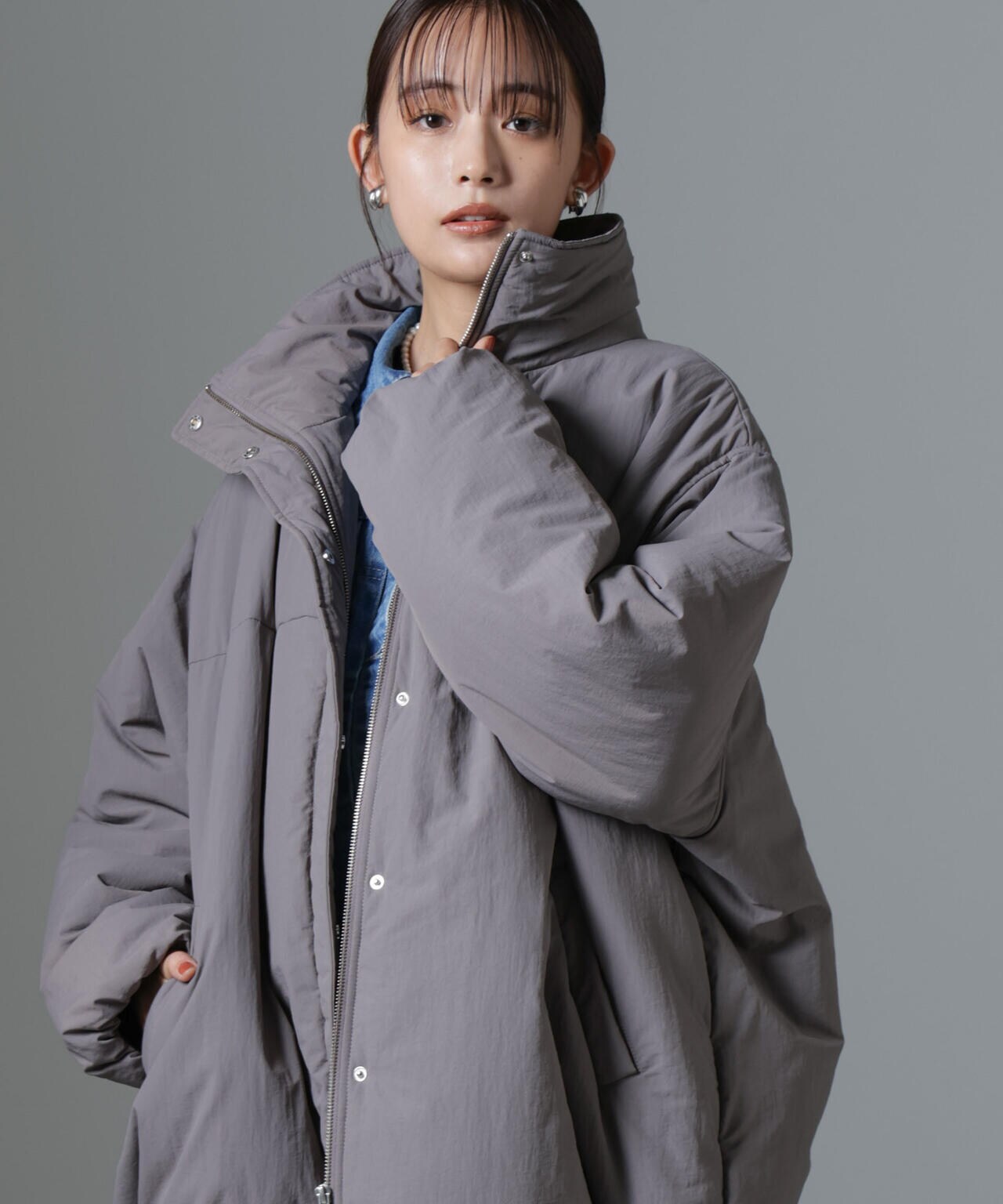 撥水加工 中綿 スタンド オーバー ジップ ブルゾン