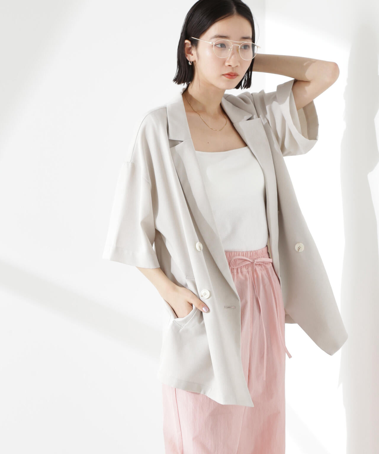 クリスピーツイルショートスリーブジャケット(セットアップ可) 6735116308