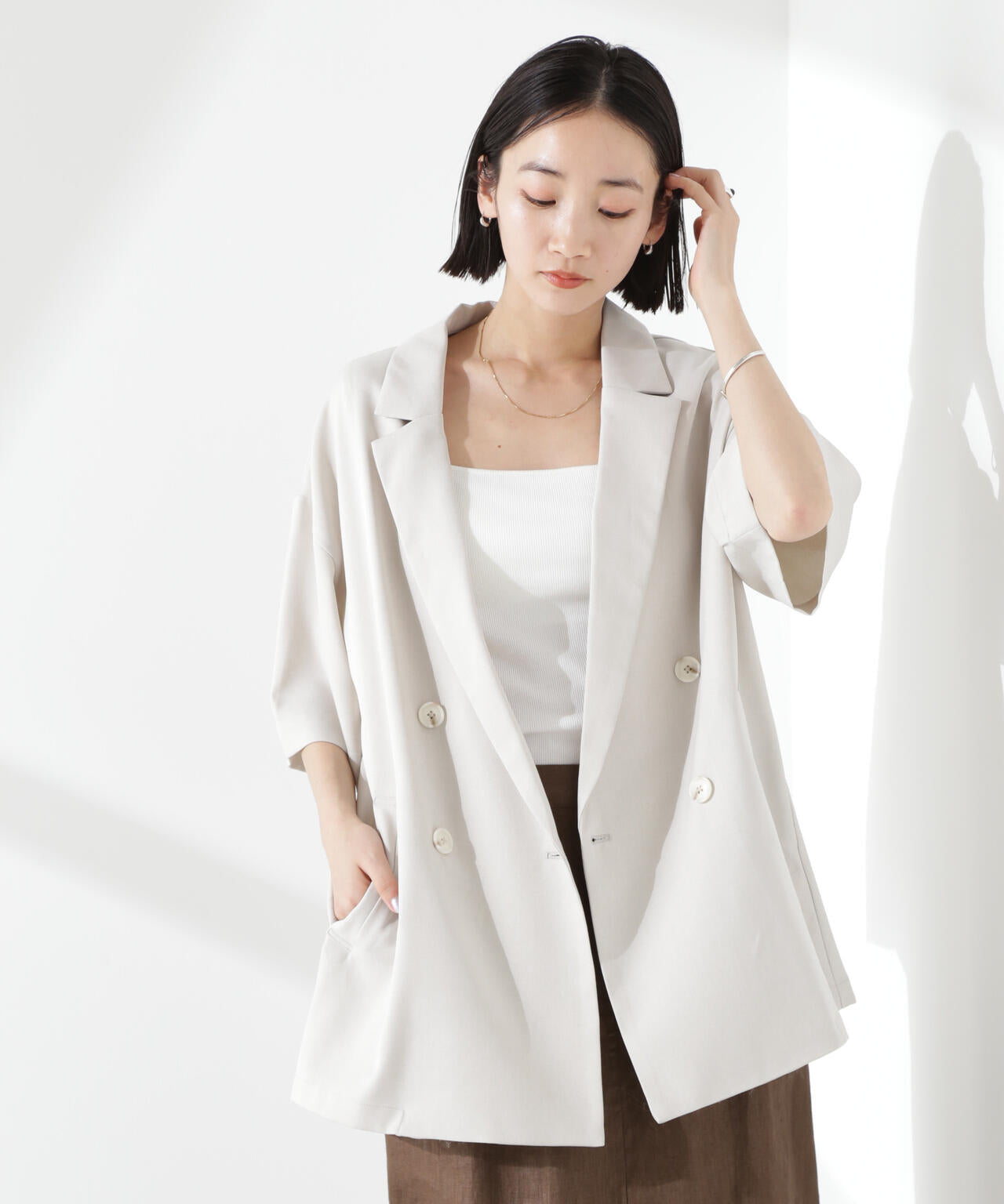 クリスピーツイルショートスリーブジャケット(セットアップ可) 6735116308