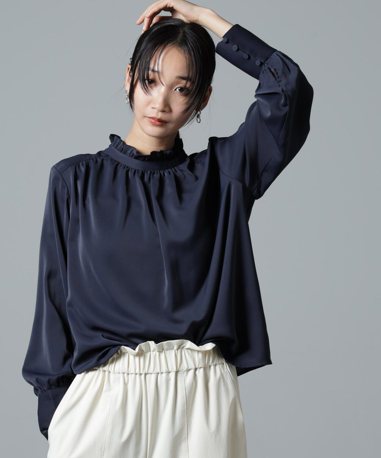 2wayスタンドカラーギャザーブラウス セール 62%OFF】アメリカンホリック AMERICAN HOLIC 2Way