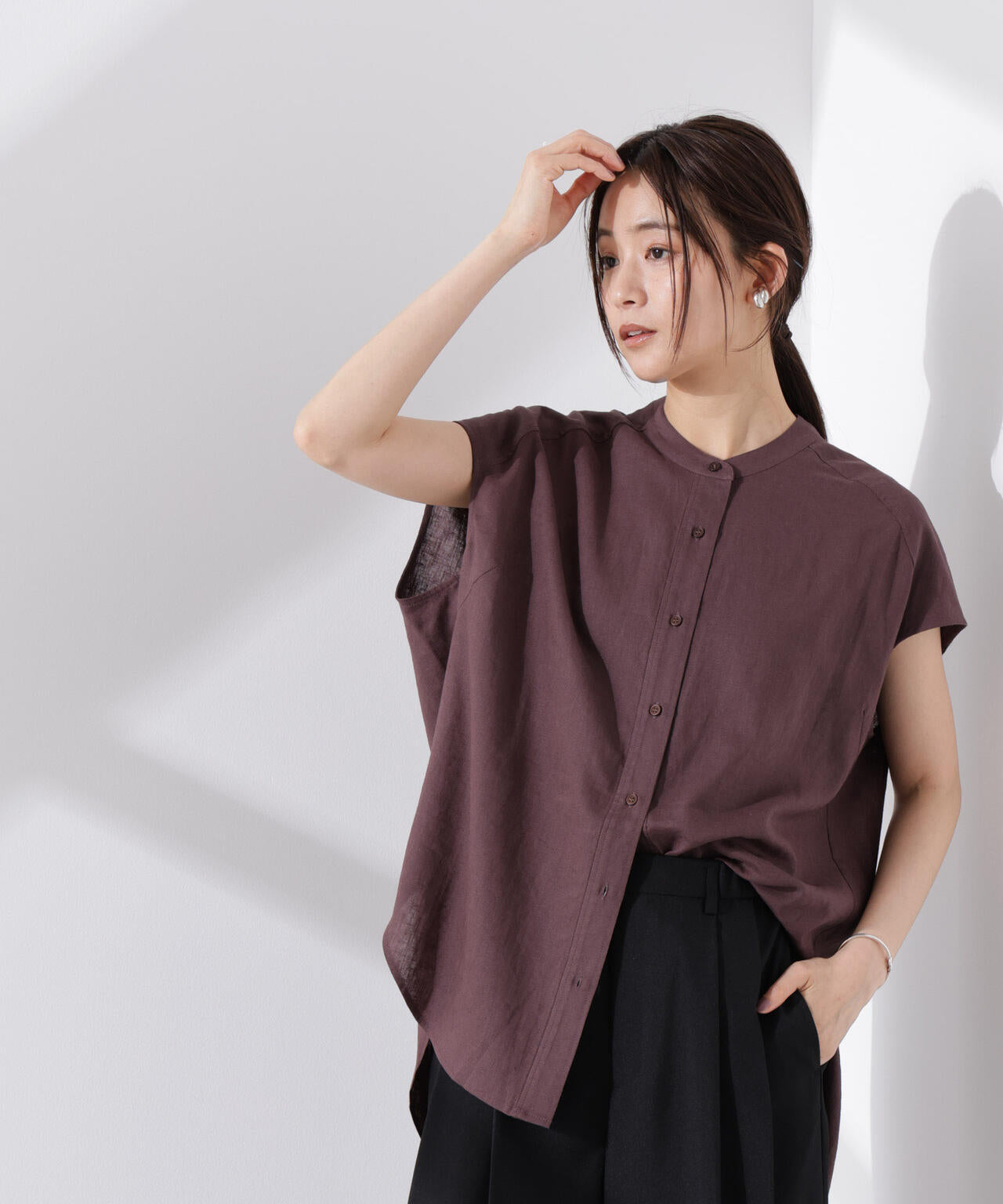 Anti Smell Linen フレンチスリーブシャツ 6735121302