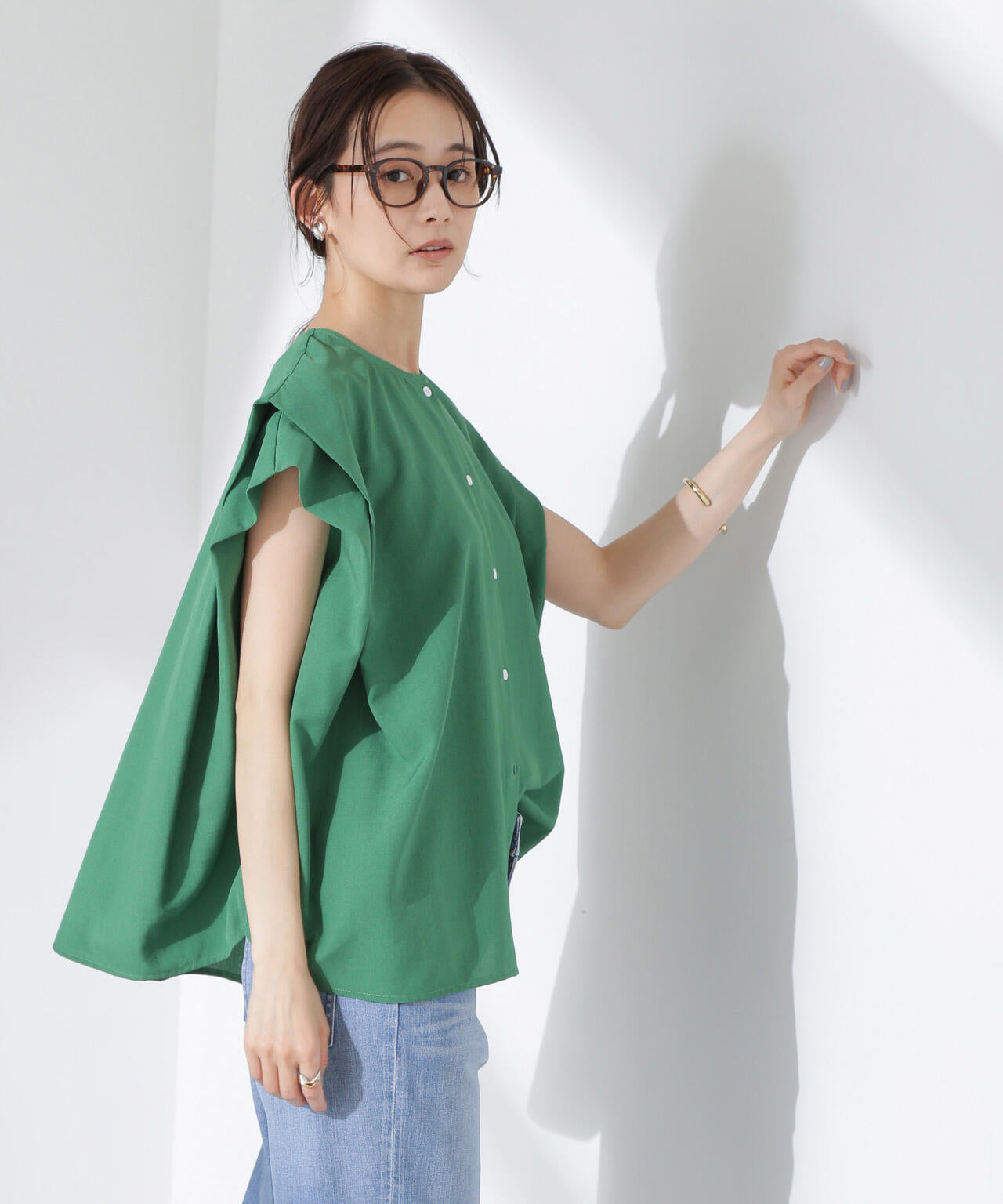 リネンタッチ タックデザイン ボリューム ブラウス