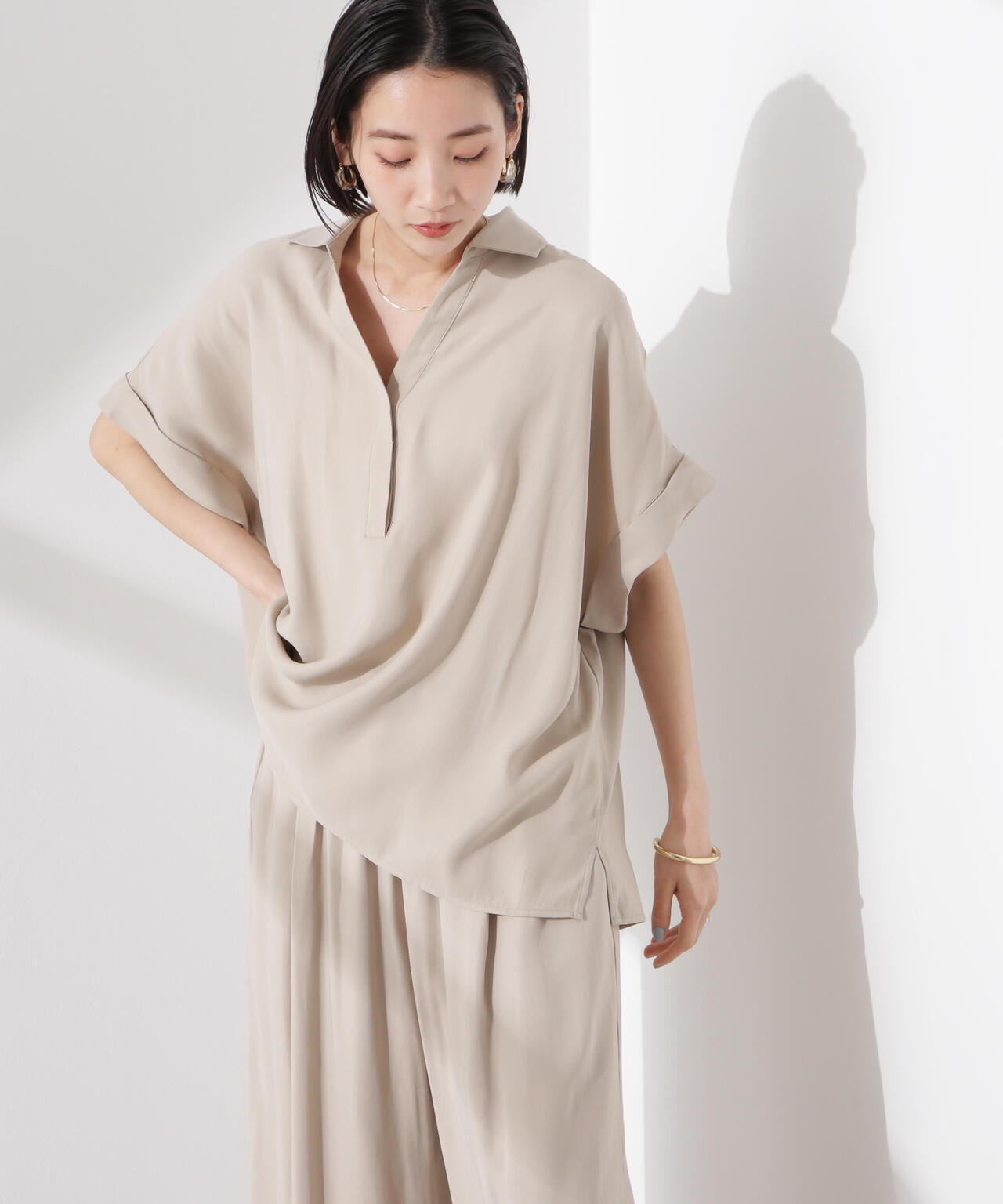 スキッパーワイドスリーブシャツ（セットアップ可） 6735121313