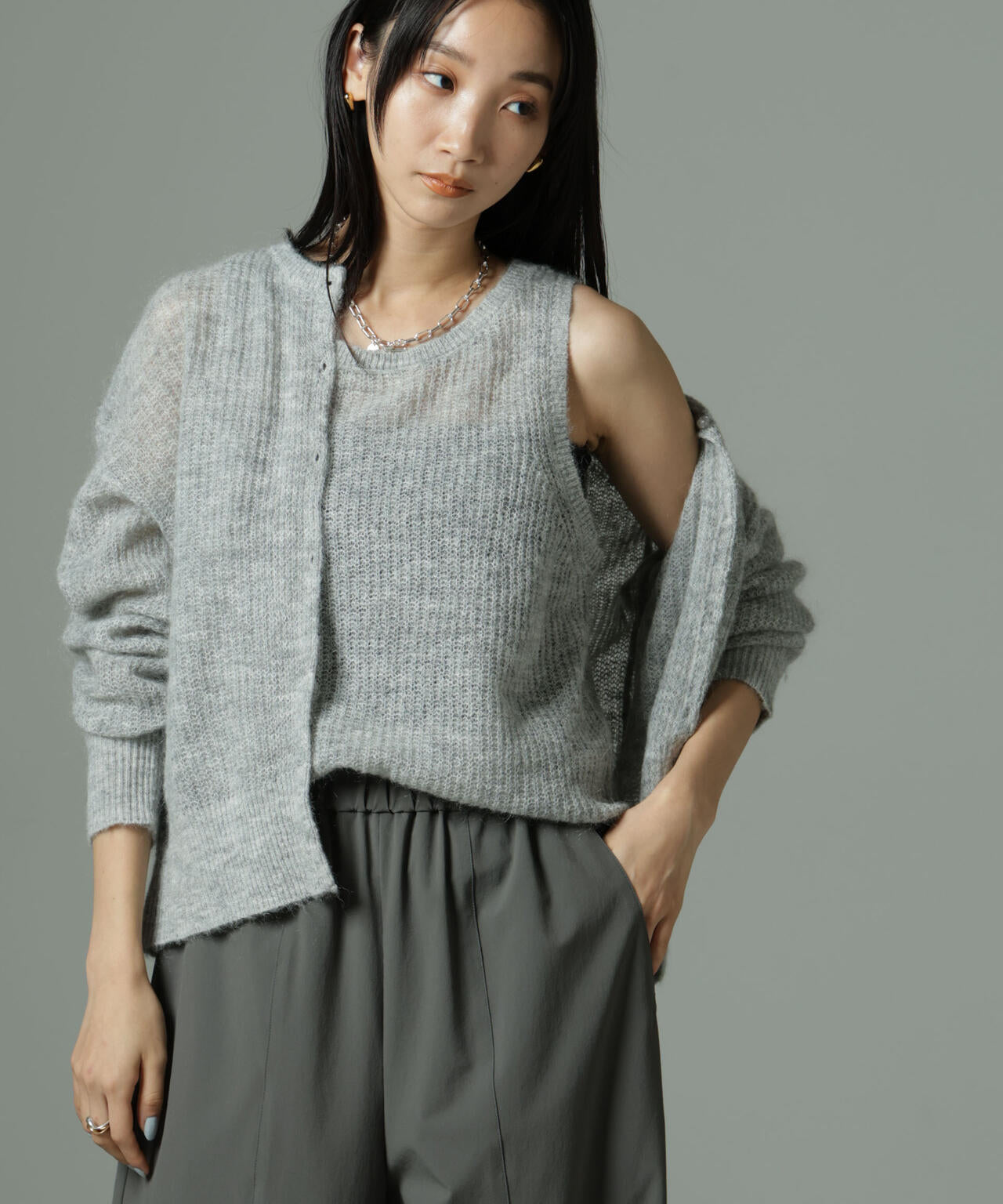 モヘヤ混 タンク ニット トップス ( セットアップ 可 )