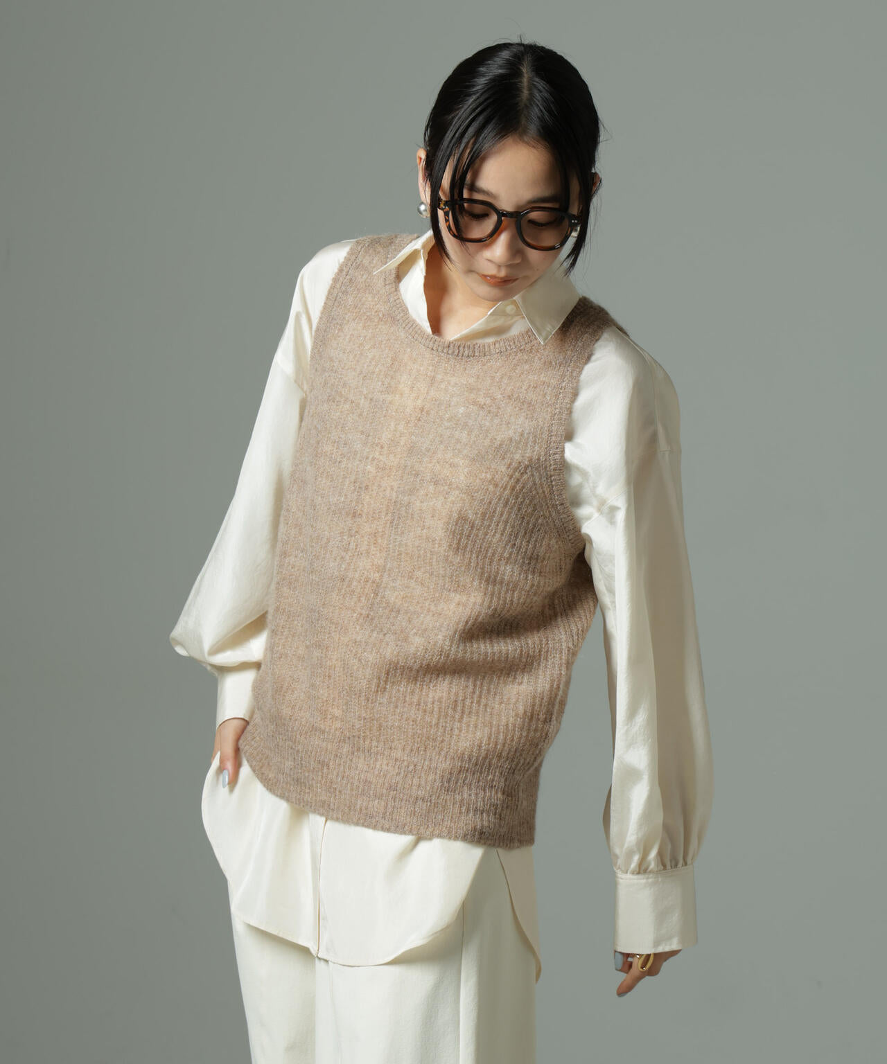 モヘヤ混 タンク ニット トップス ( セットアップ 可 )