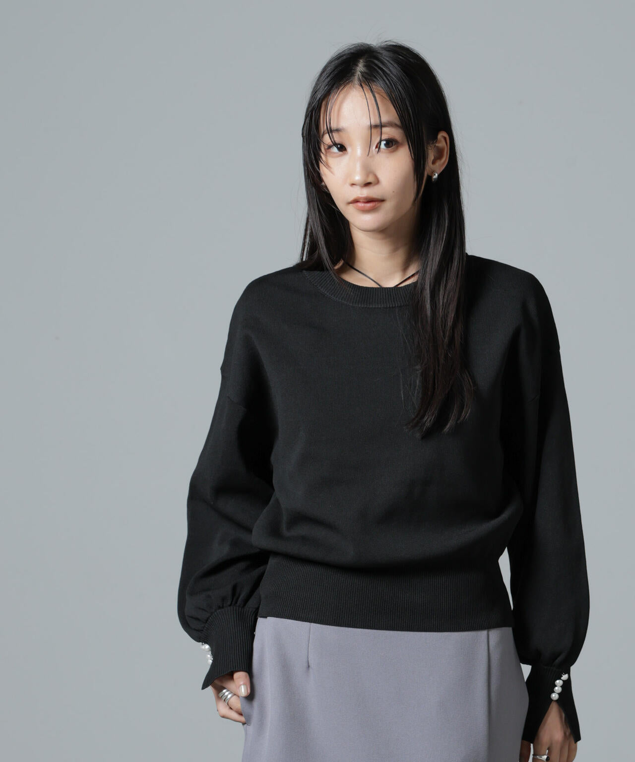 ニット トップス 洗濯機洗い可 パール スリーブ ニット トップス