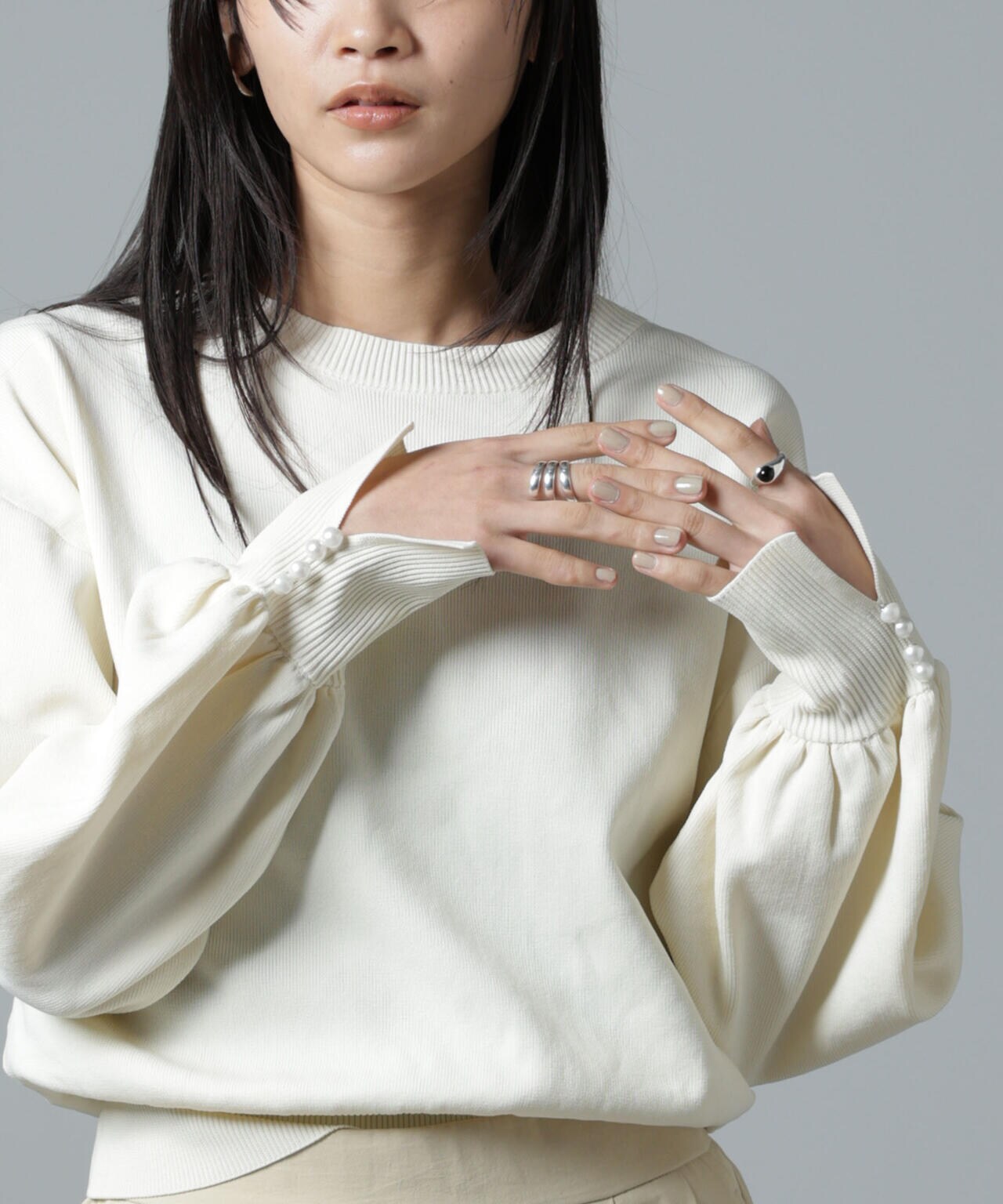 トップス user_34c61851 洗濯機洗い可 パール スリーブ ニット トップス