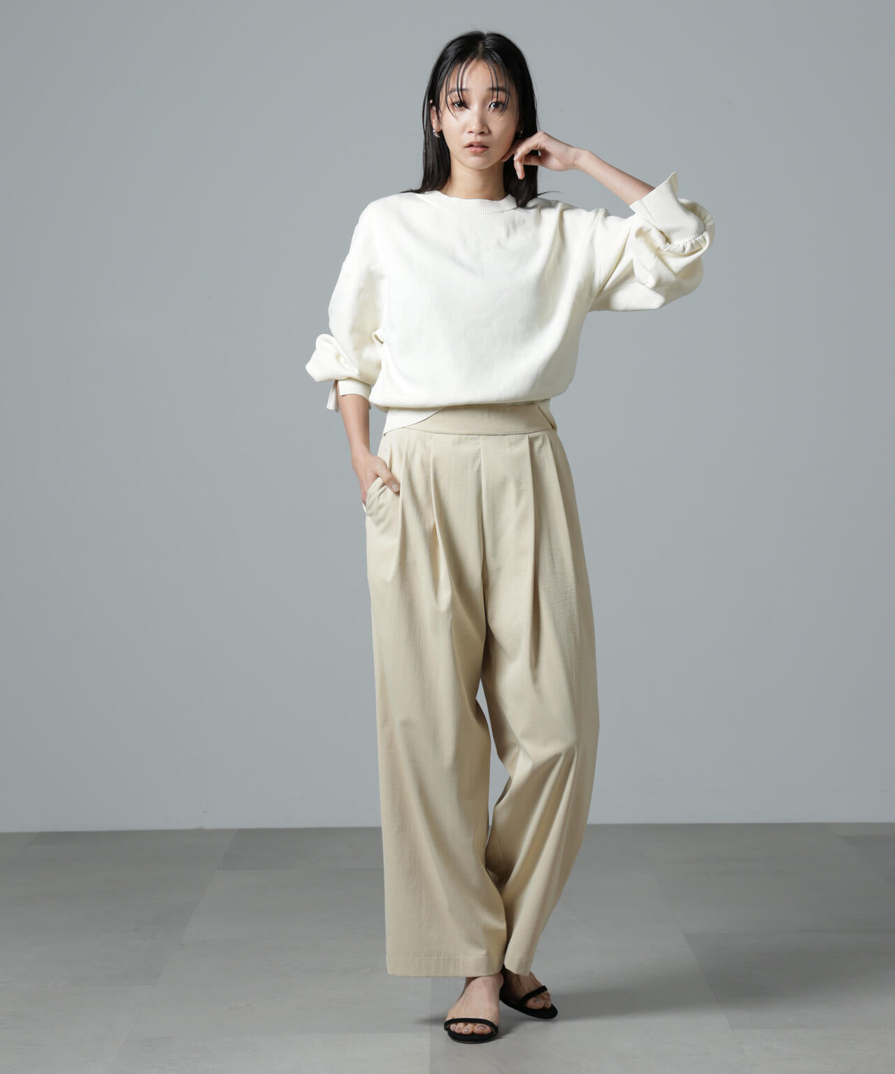 完売♡パールトップス 洗濯機洗い可 パール スリーブ ニット トップス