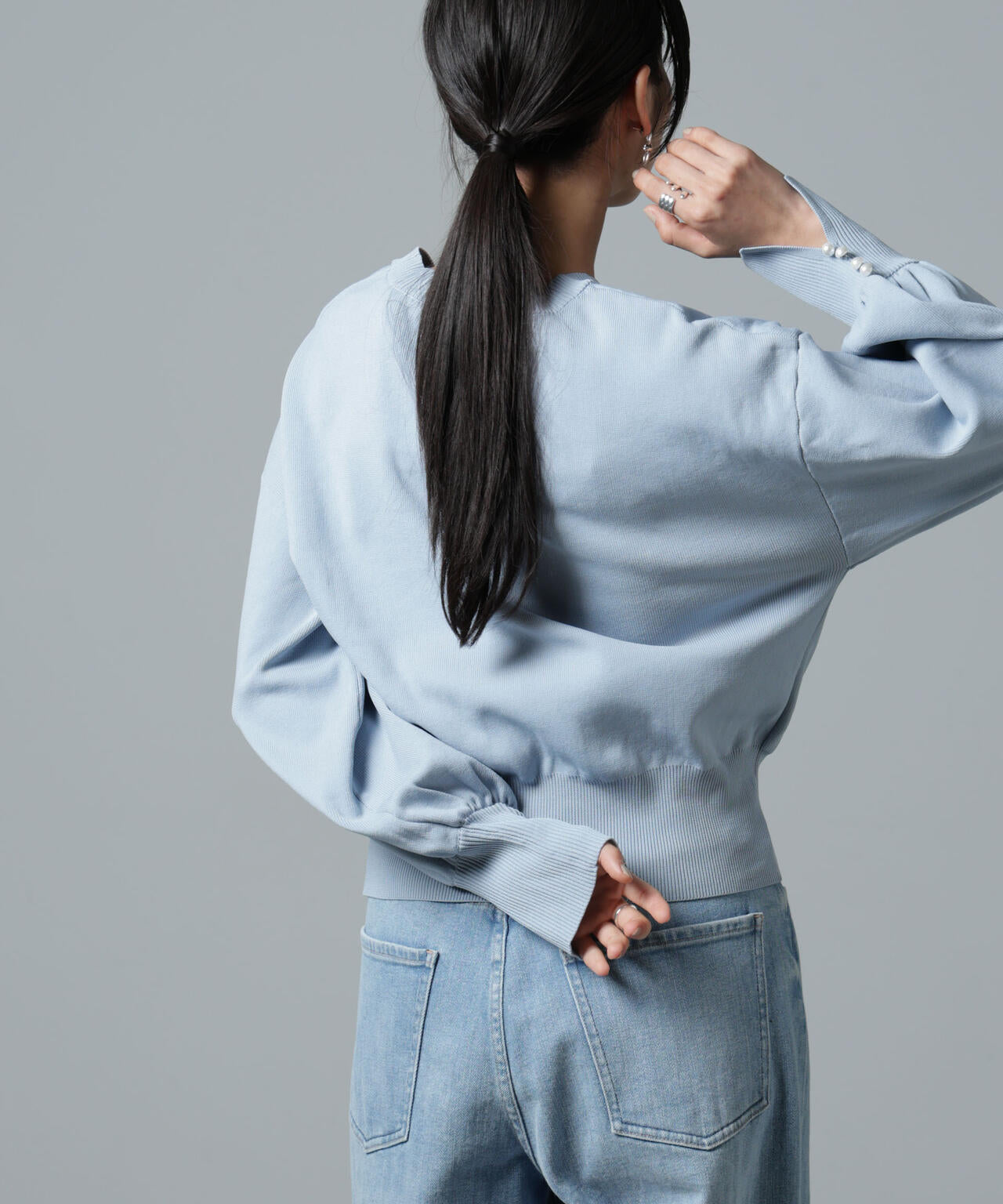 洗濯機洗い可 パール スリーブ ニット トップス