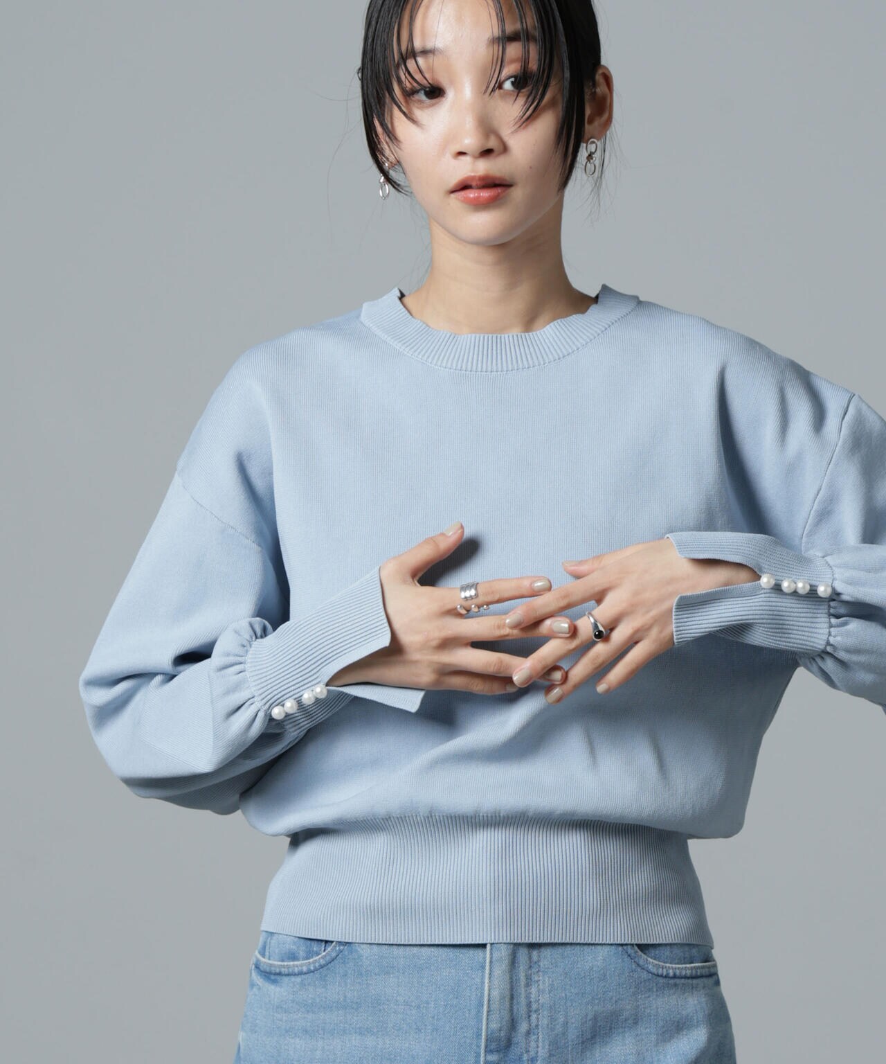 トップス user_34c61851 洗濯機洗い可 パール スリーブ ニット トップス