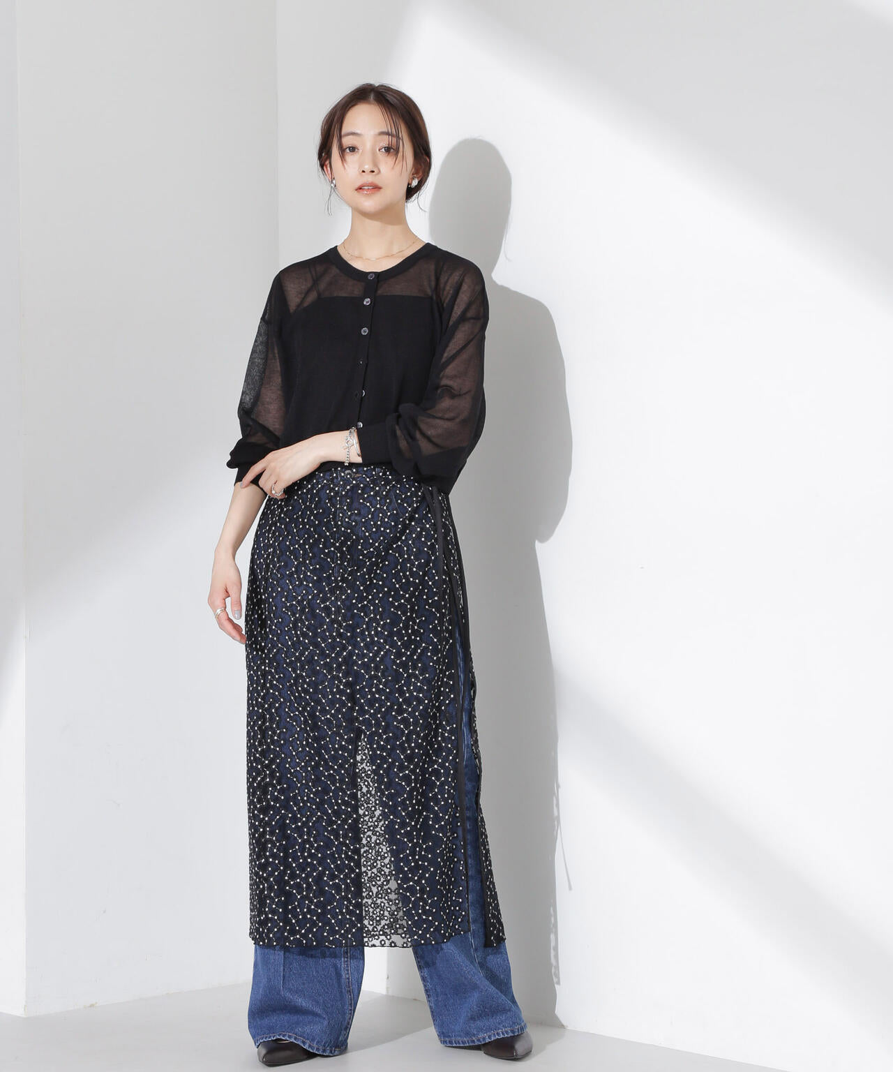 【ヴァン】クロップドシアーニットカーディガン ヴァン Vin Ample クロップドシアーニットカーディガン （グレー