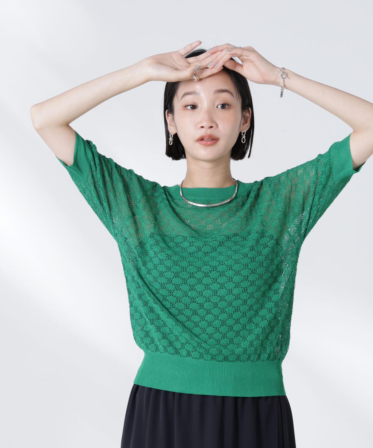 Akiki レース半袖ニット 袖レース半袖ニットプルオーバー[品番：IGAW0003615]｜axes femme