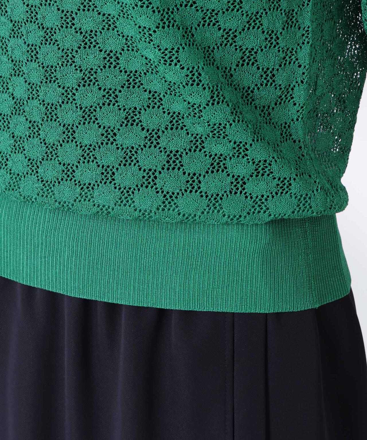 グッチ リボン シースルー レース 半袖 ニット セーター XS グリーン 緑 レース柄 クルーネック 半袖 ニット