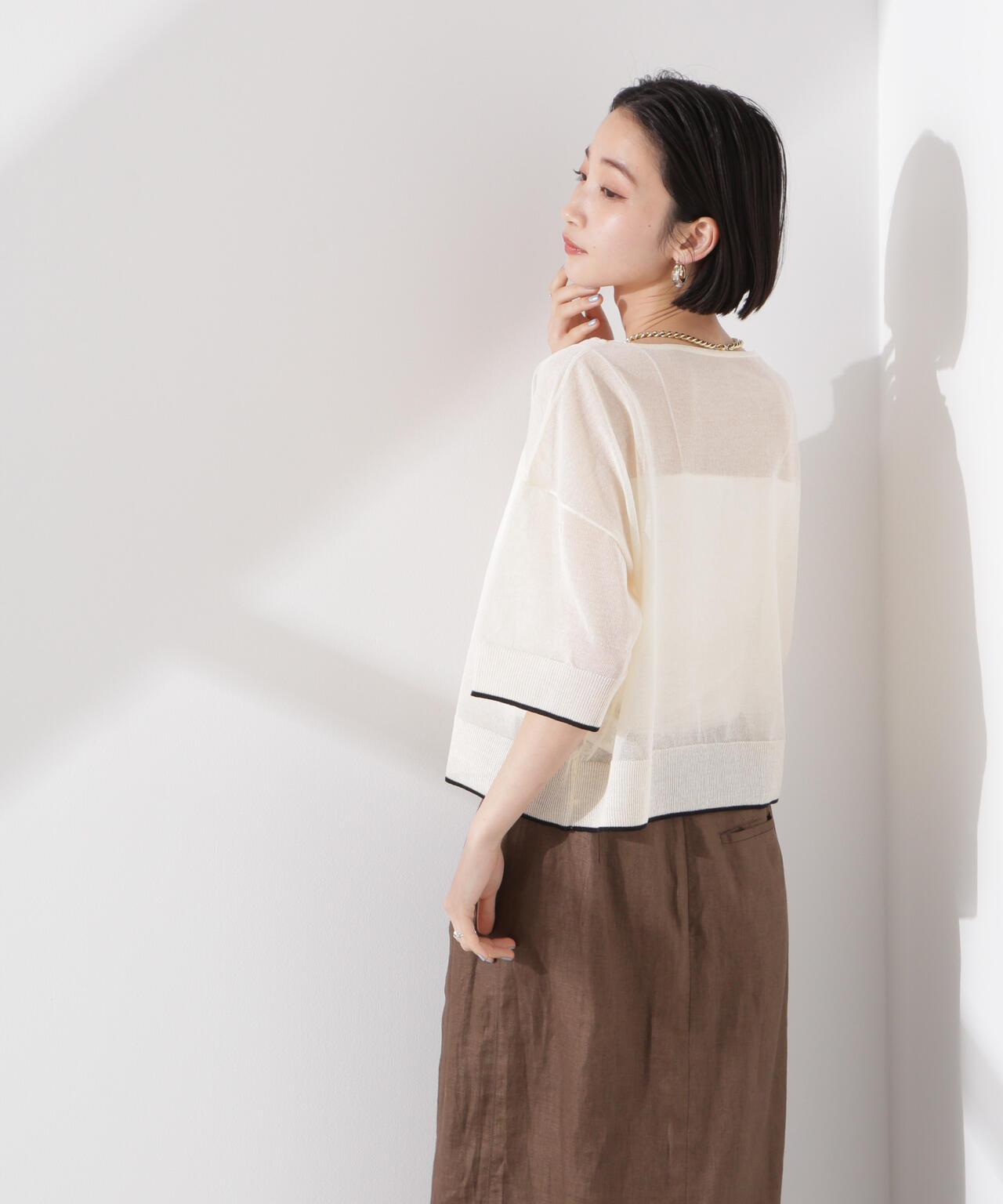 イエナ パイピングニット【美品】イエナ バイカラー ニット♡スローブイエナ♡匿名 配色パイピングニット（ニット/セーター）｜abc une face（アー