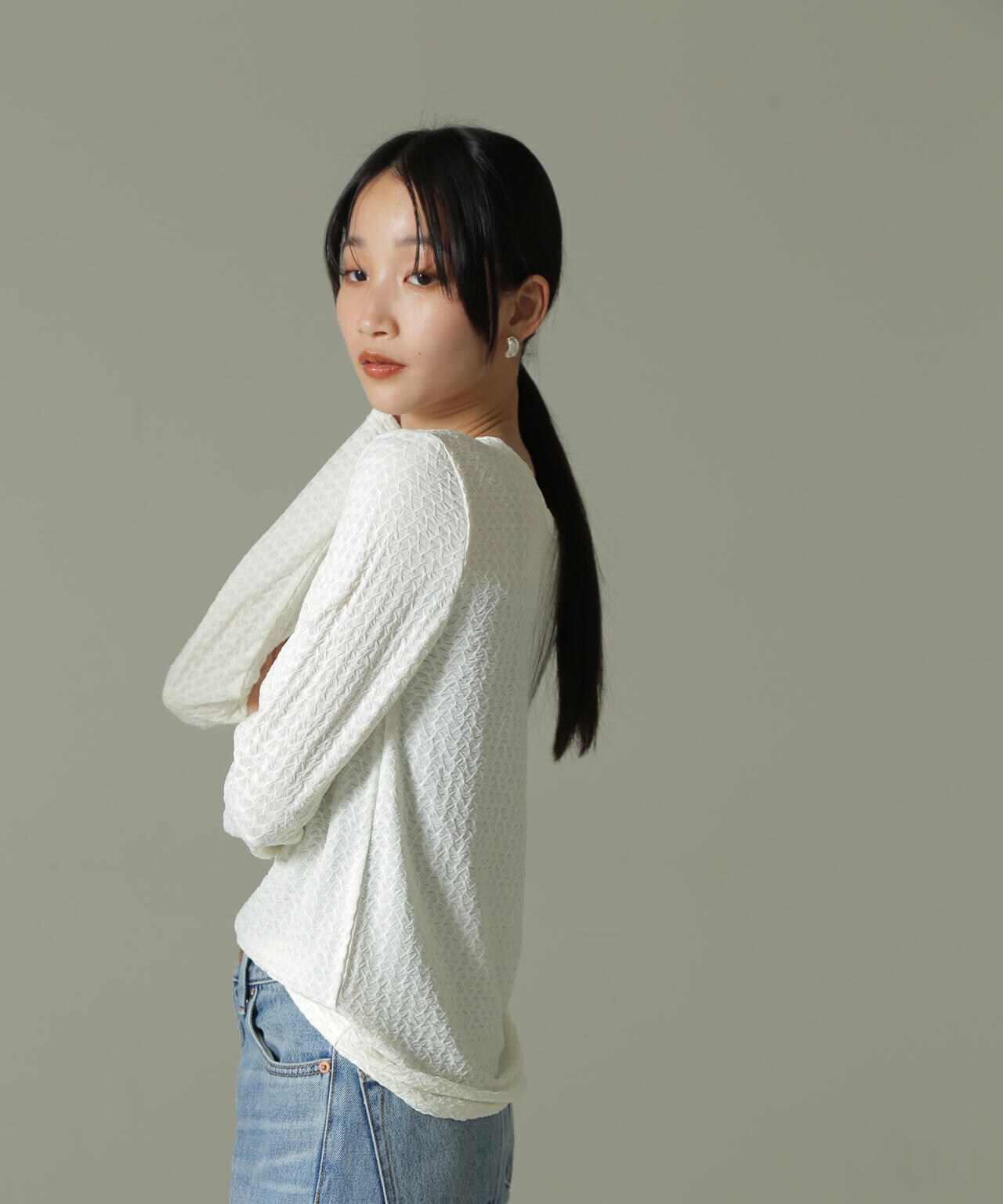 U by SPICK&SPAN シャーリングカットトップス 白ビスチェ ホワイト