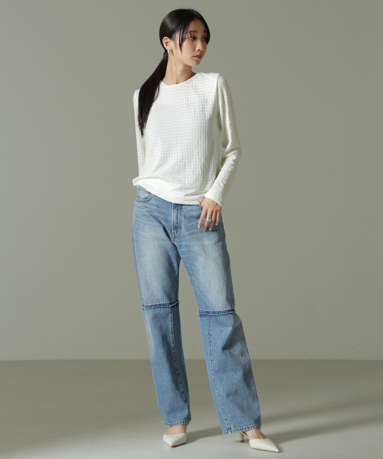 U by SPICK&SPAN シャーリングカットトップス 白ビスチェ ホワイト