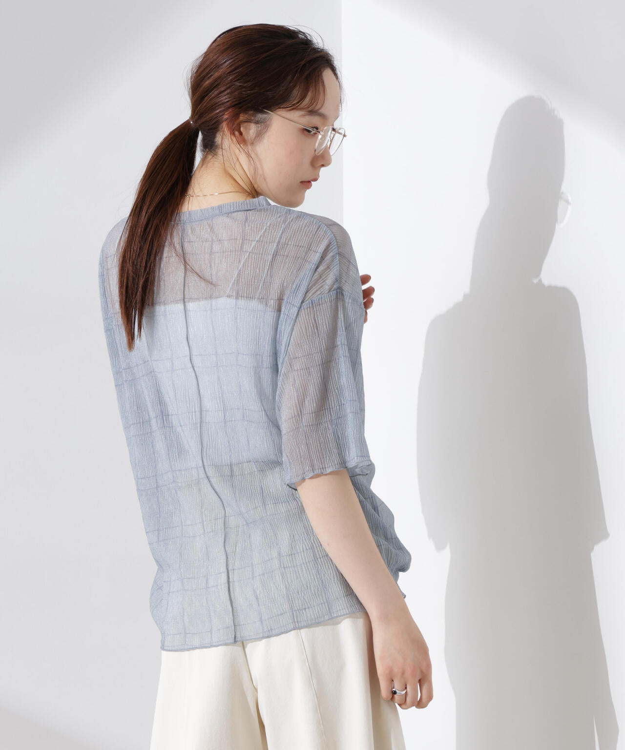 楊柳チェックシアーカットTシャツ 6735124310