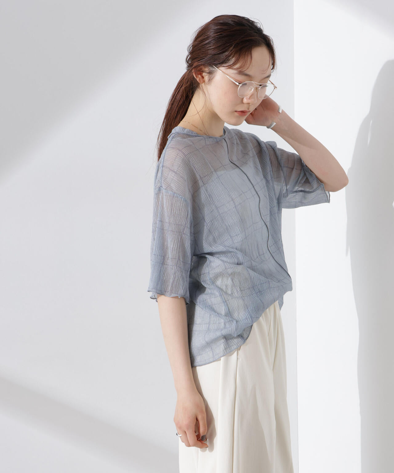 楊柳チェックシアーカットTシャツ 6735124310