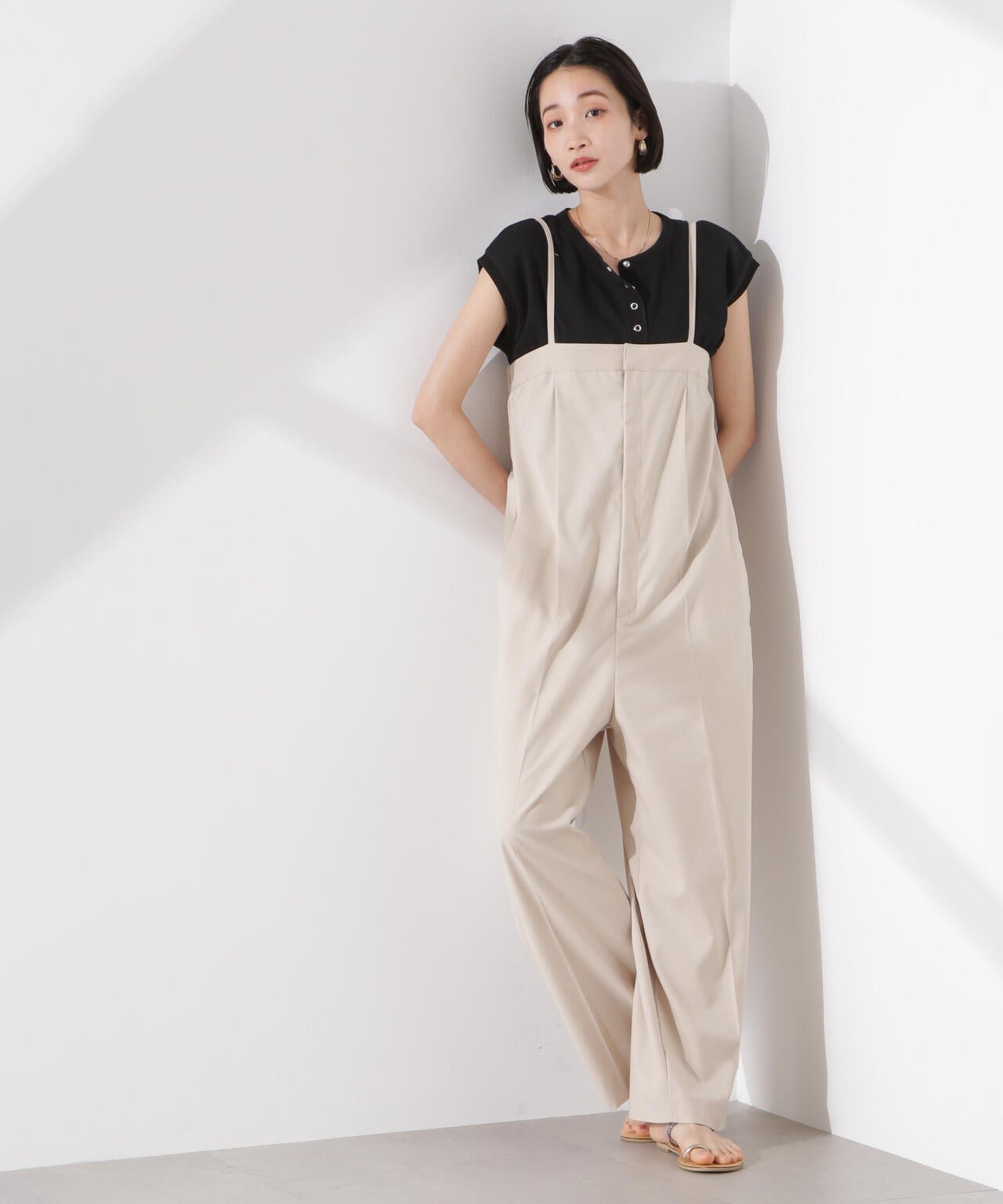 ワッフル ヘンリー ノースリーブ トップス