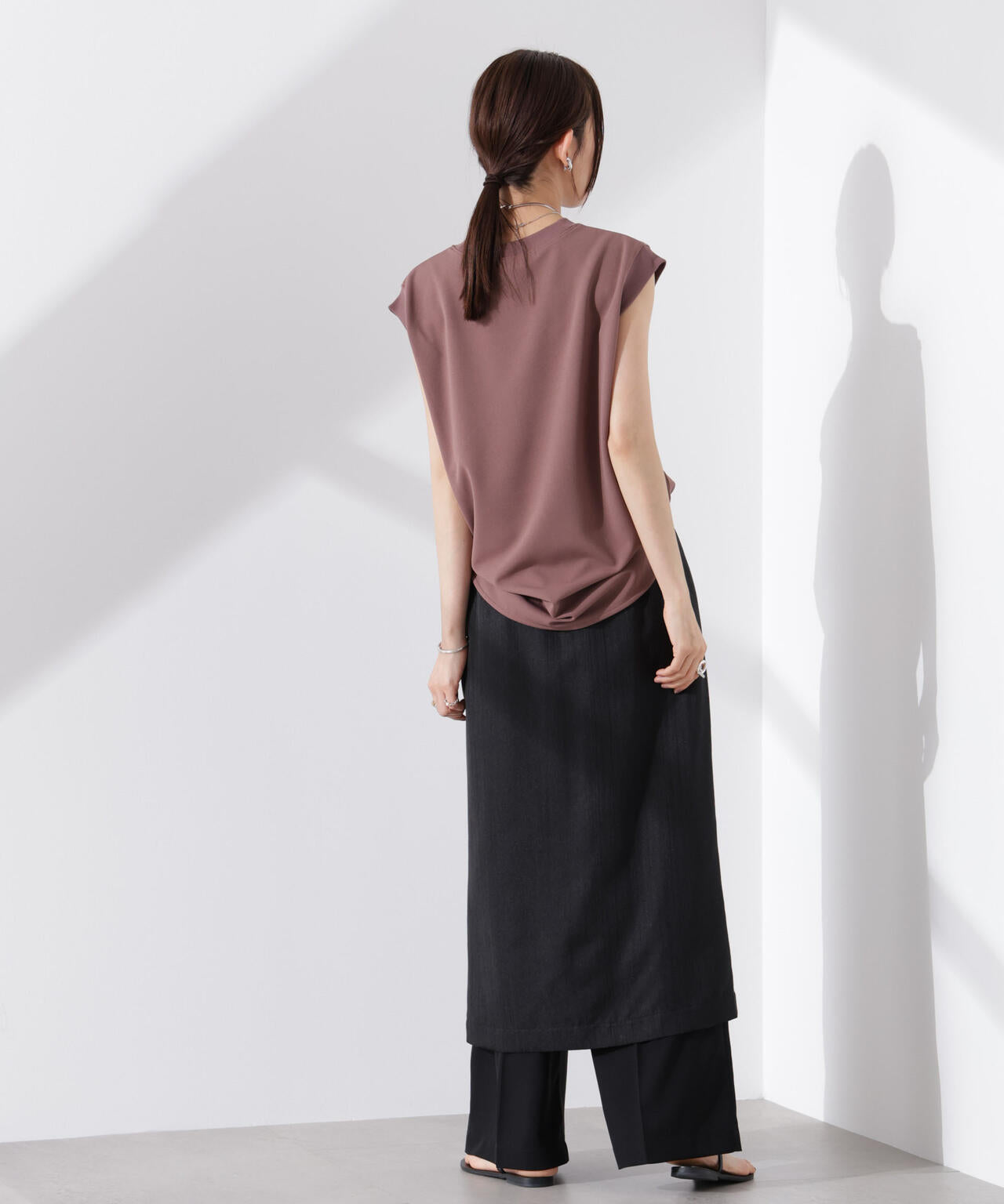 スーパーセール 半額 カットジョーゼットノースリーブTシャツ トップス