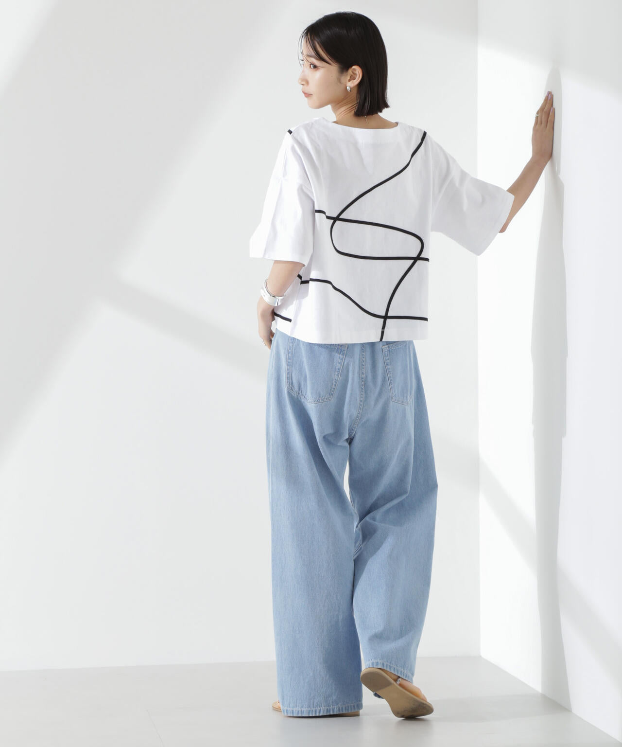 コード刺繍 クルーネック カット トップス